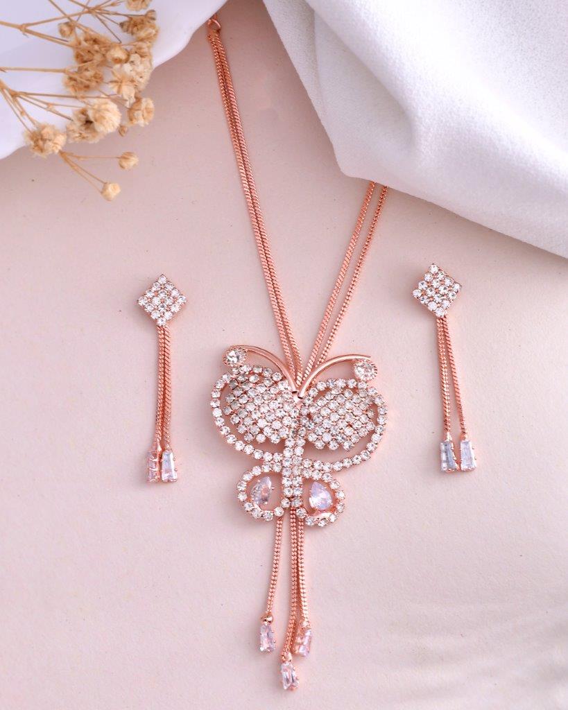 VOJ Rose Gold Plated Butterfly Design Pendant Set - Grab2buy