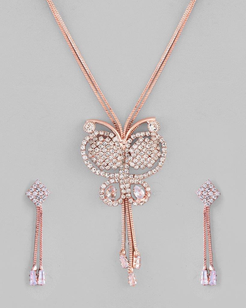 VOJ Rose Gold Plated Butterfly Design Pendant Set - Grab2buy