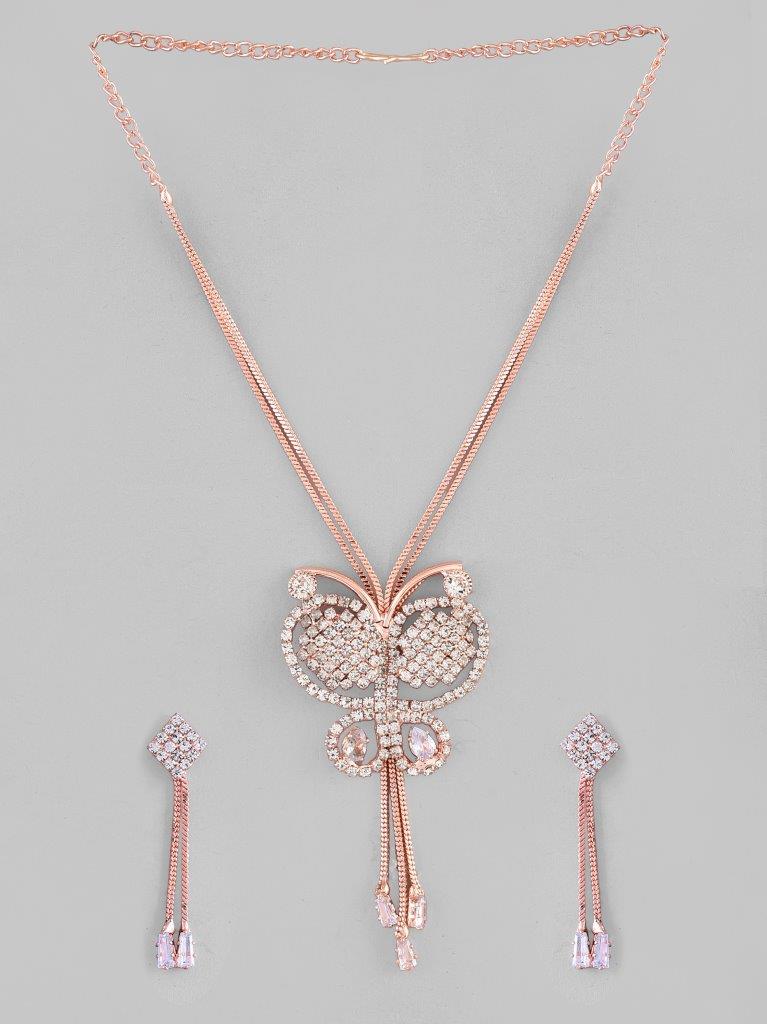 VOJ Rose Gold Plated Butterfly Design Pendant Set - Grab2buy