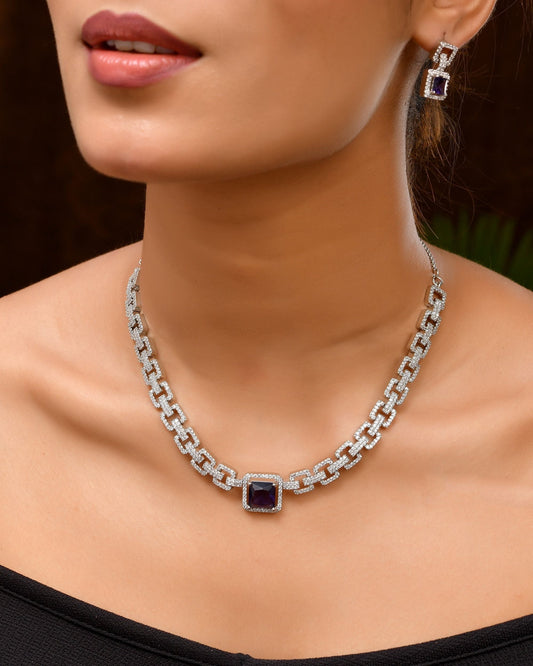 VOJ Silver Plated Geometric Shaped CZ Stone Studded Jewellery Set  Grab2Buy VOJ Grab2Buy