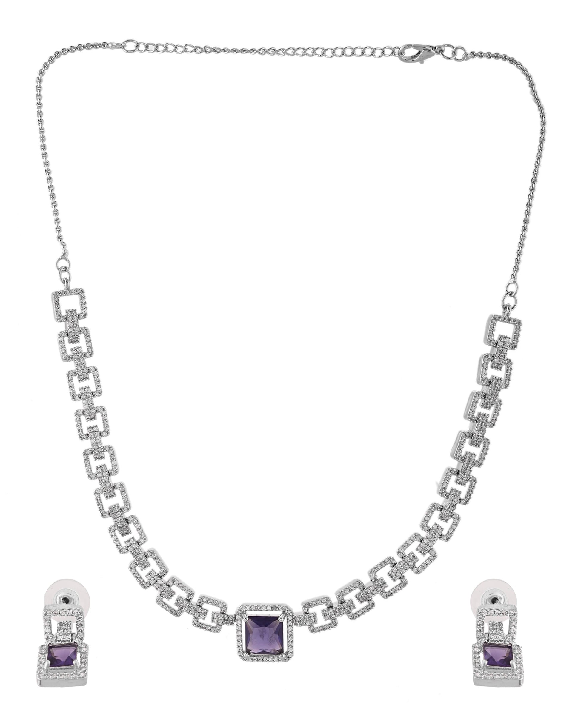 VOJ Silver Plated Geometric Shaped CZ Stone Studded Jewellery Set  Grab2Buy VOJ Grab2Buy