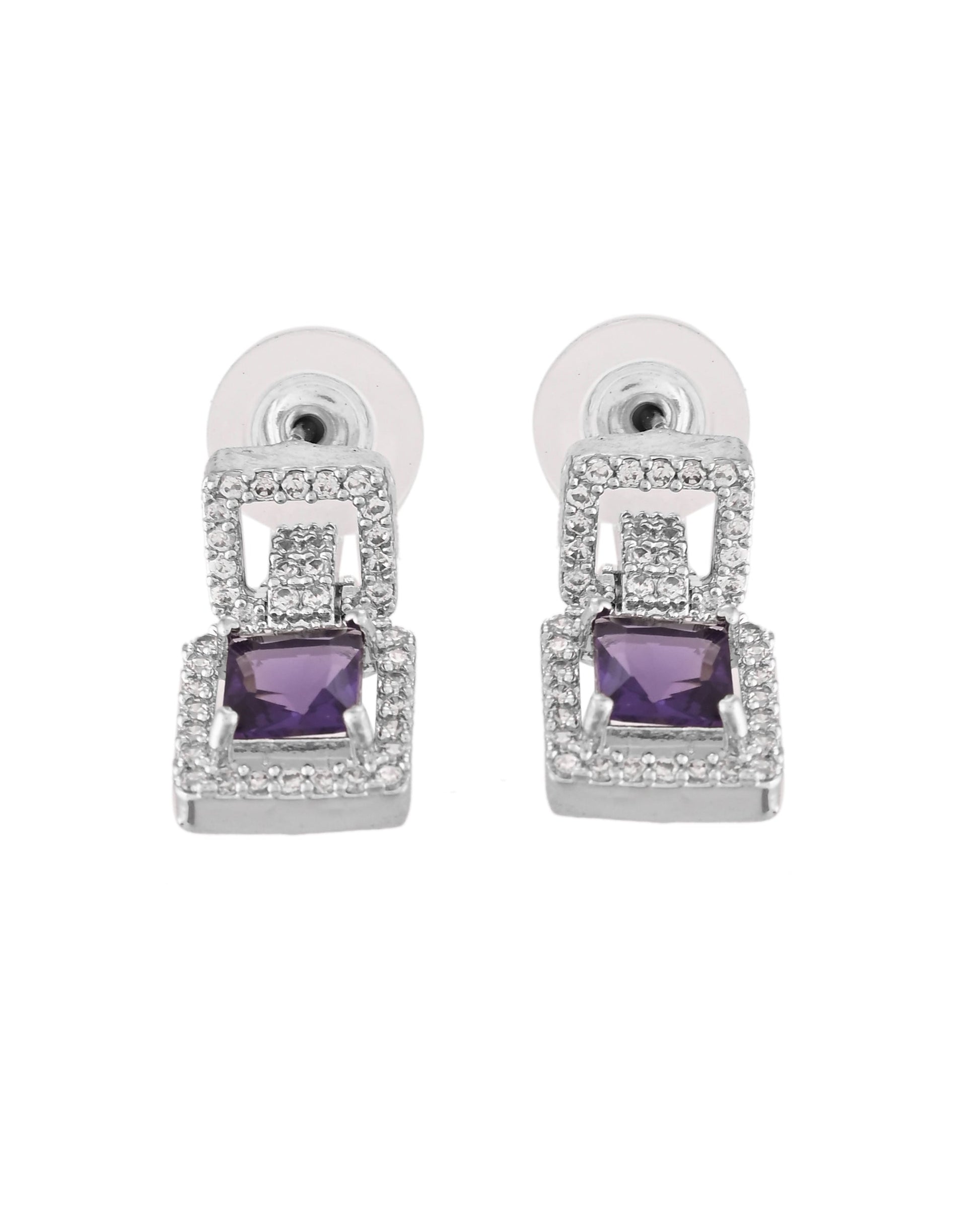 VOJ Silver Plated Geometric Shaped CZ Stone Studded Jewellery Set  Grab2Buy VOJ Grab2Buy
