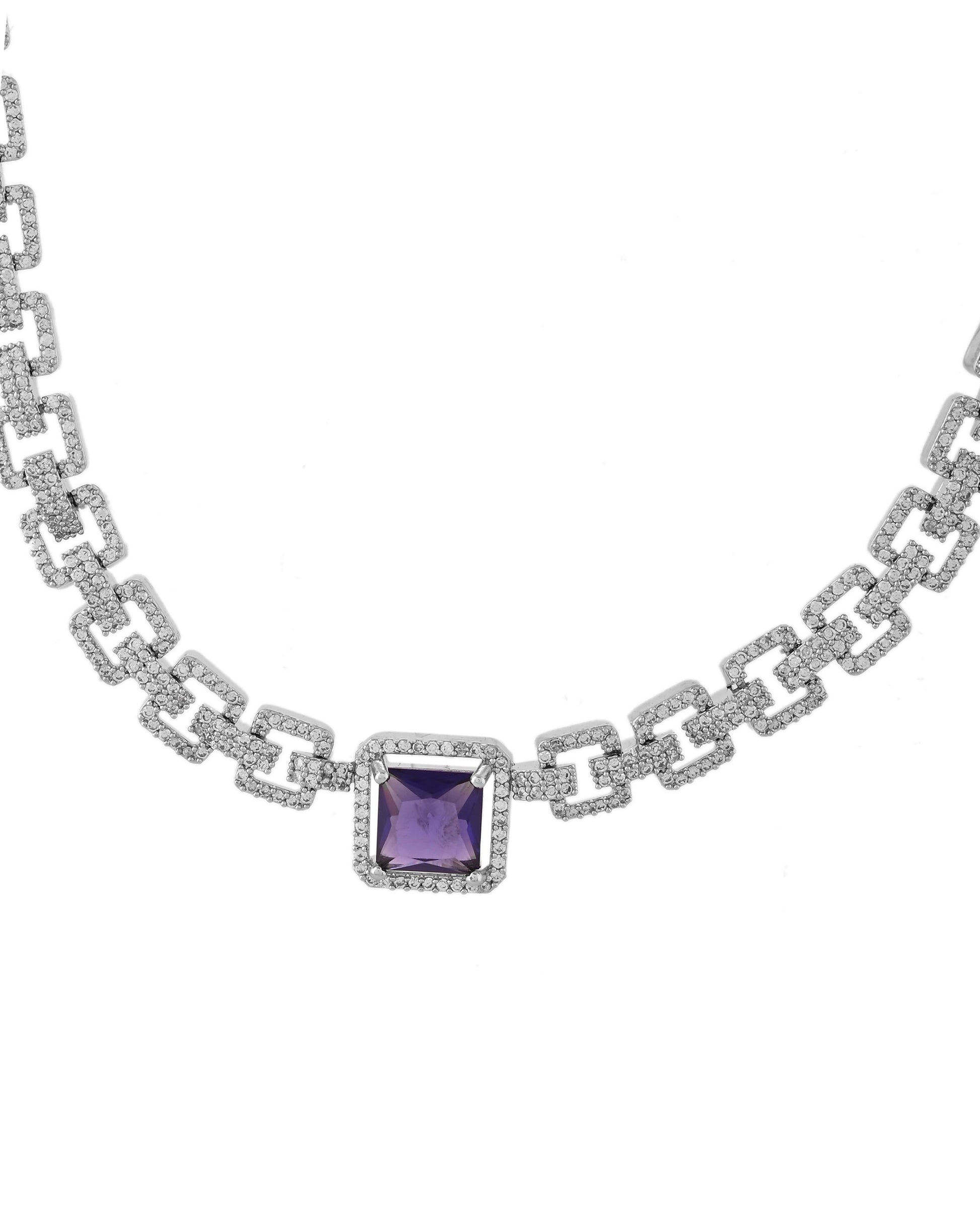 VOJ Silver Plated Geometric Shaped CZ Stone Studded Jewellery Set  Grab2Buy VOJ Grab2Buy