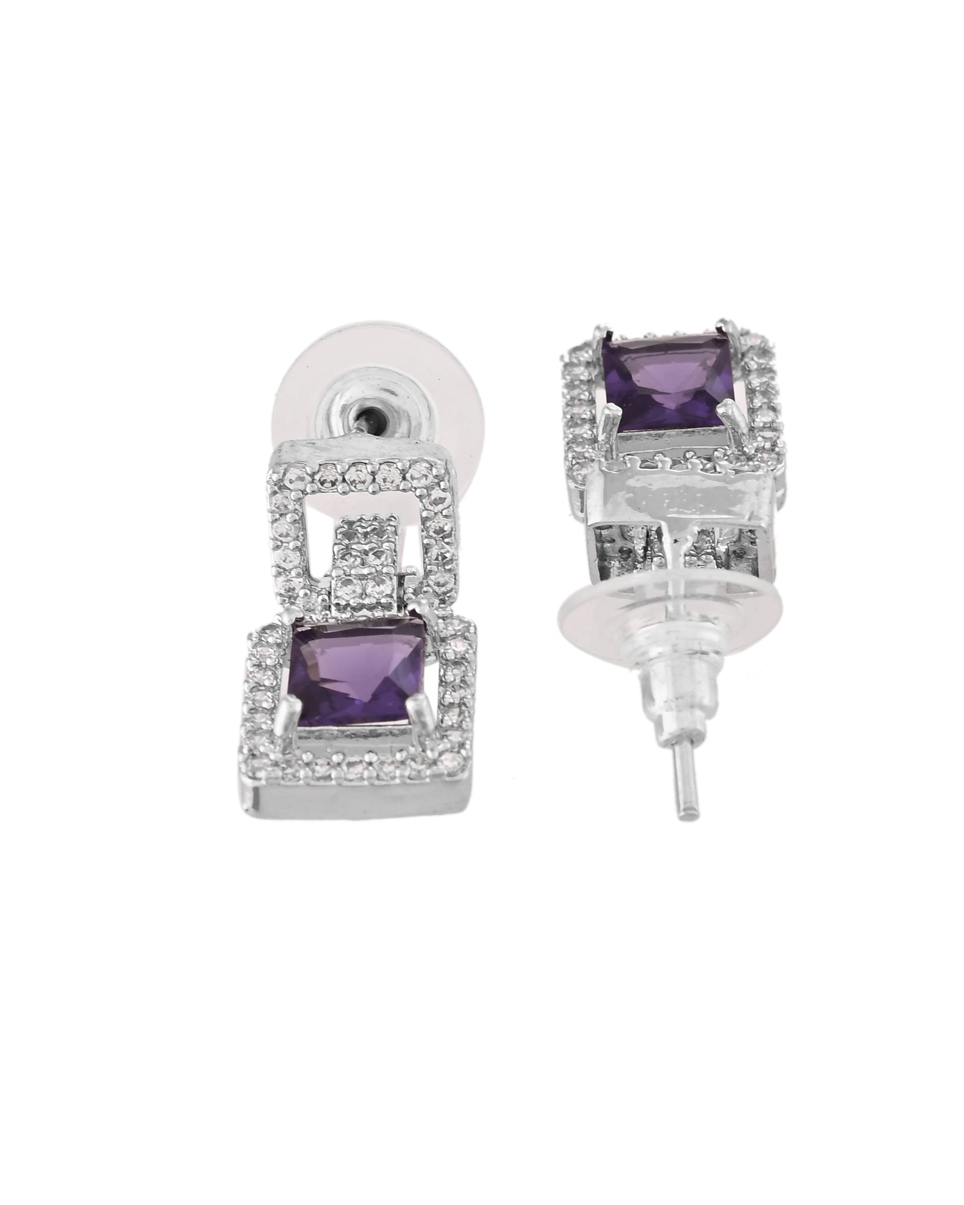 VOJ Silver Plated Geometric Shaped CZ Stone Studded Jewellery Set  Grab2Buy VOJ Grab2Buy