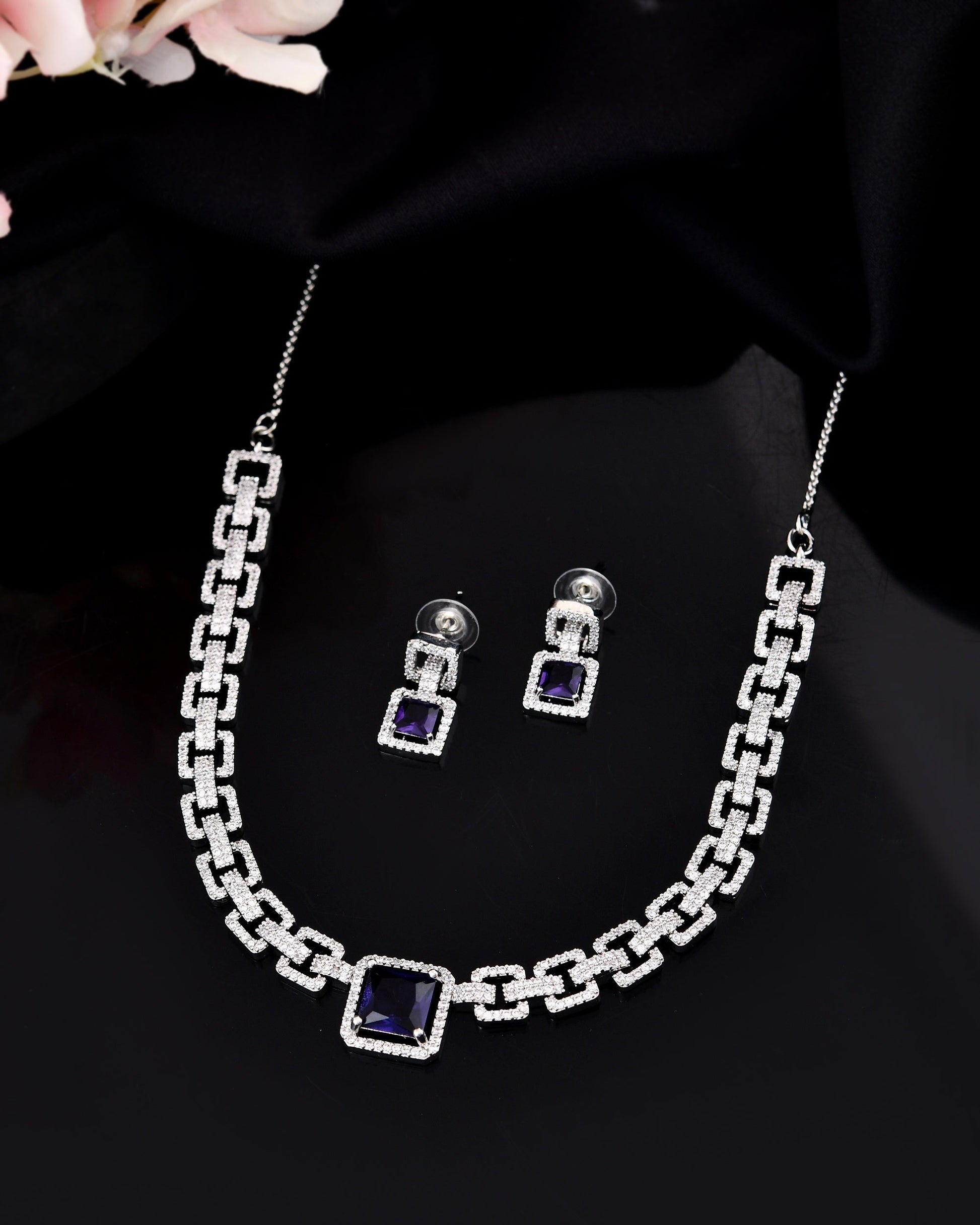 VOJ Silver Plated Geometric Shaped CZ Stone Studded Jewellery Set  Grab2Buy VOJ Grab2Buy