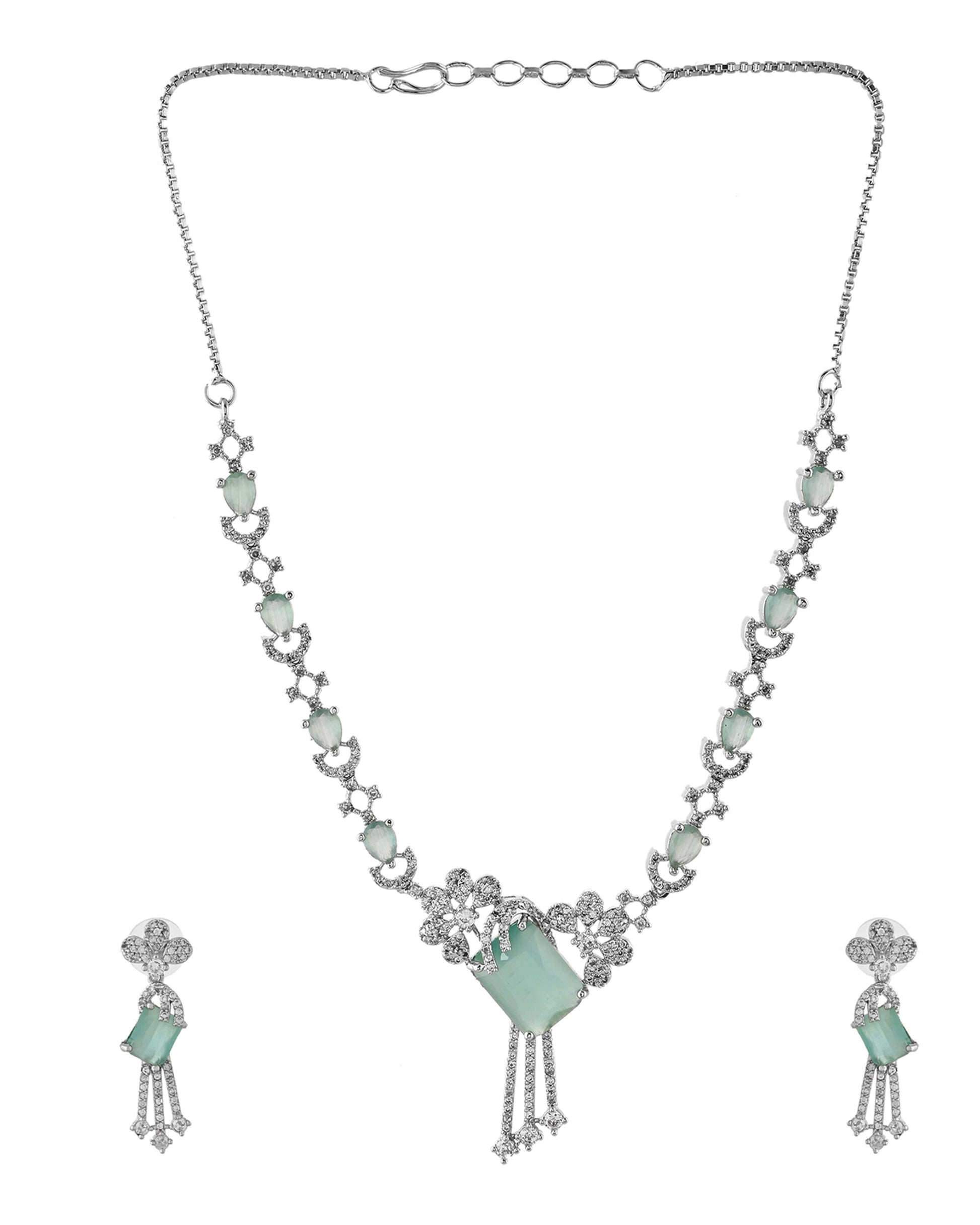 VOJ Silver Plated CZ Stone Studded Designer Necklace With Earrings Set  Grab2Buy VOJ Grab2Buy