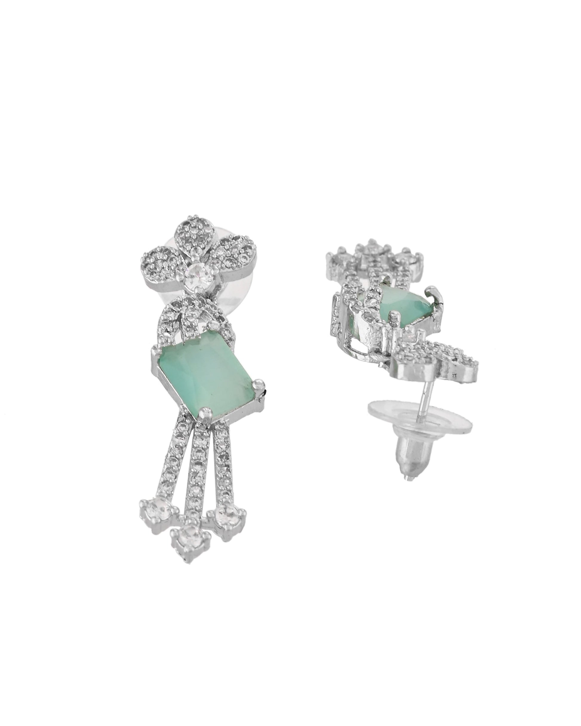 VOJ Silver Plated CZ Stone Studded Designer Necklace With Earrings Set  Grab2Buy VOJ Grab2Buy