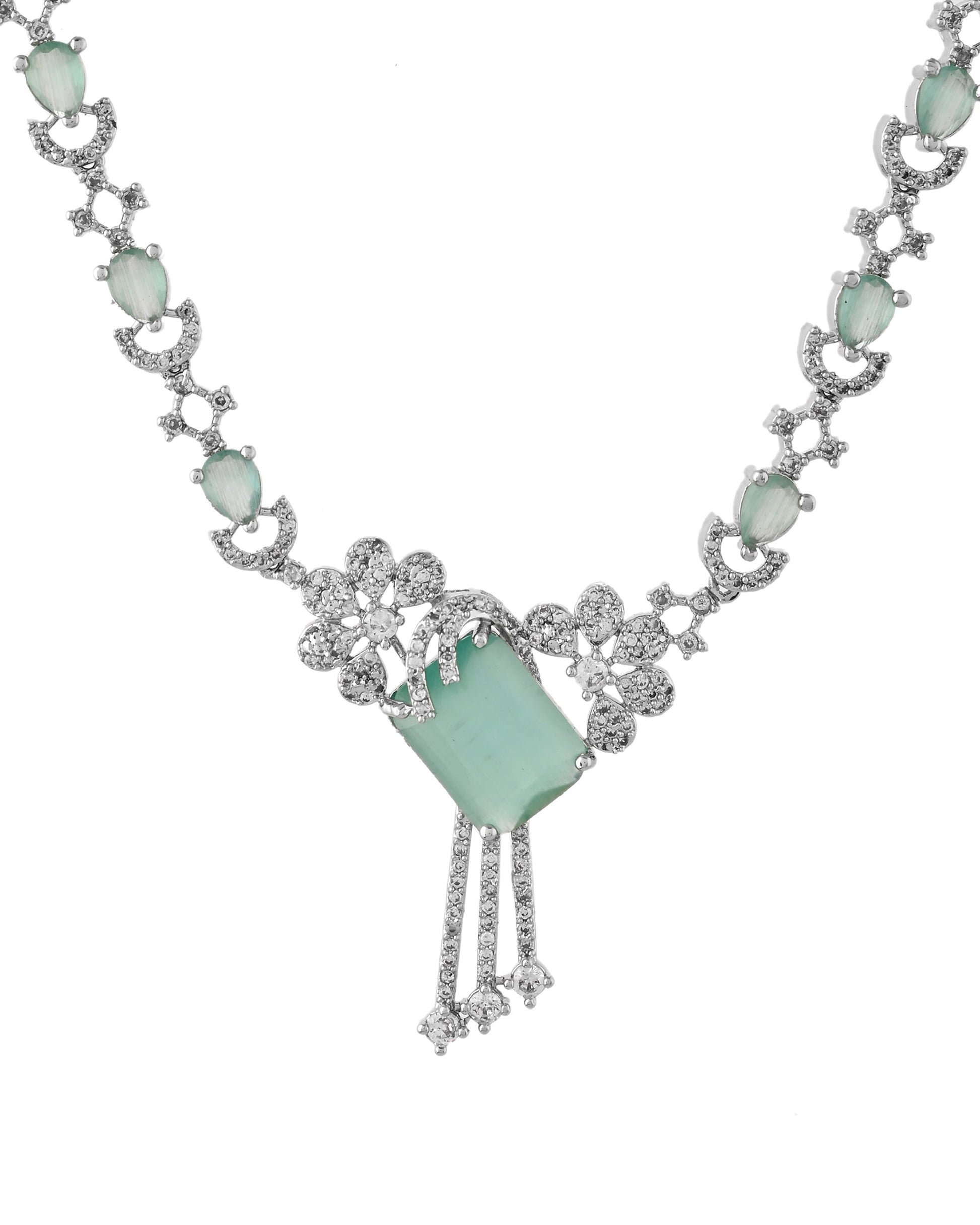 VOJ Silver Plated CZ Stone Studded Designer Necklace With Earrings Set  Grab2Buy VOJ Grab2Buy