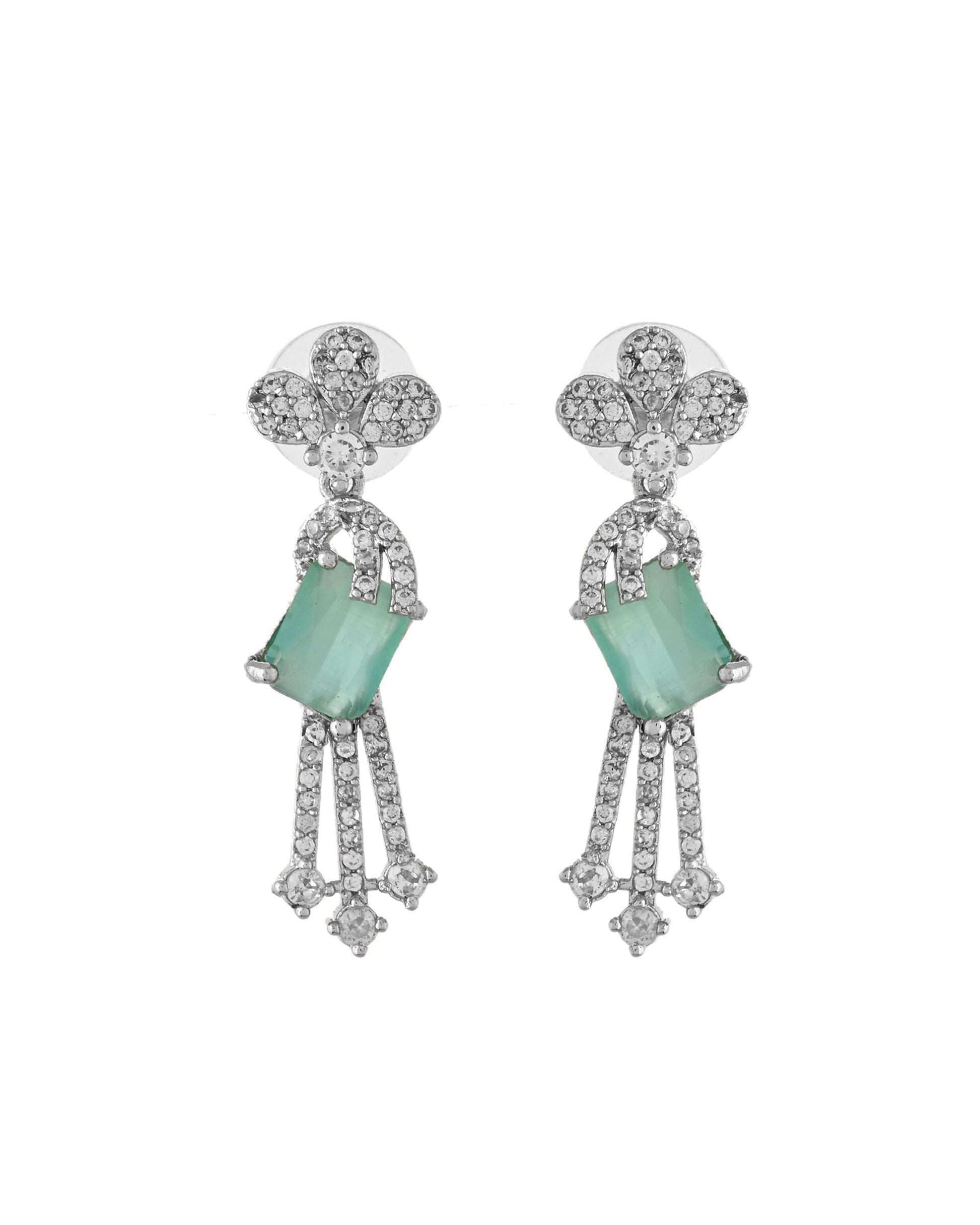VOJ Silver Plated CZ Stone Studded Designer Necklace With Earrings Set  Grab2Buy VOJ Grab2Buy