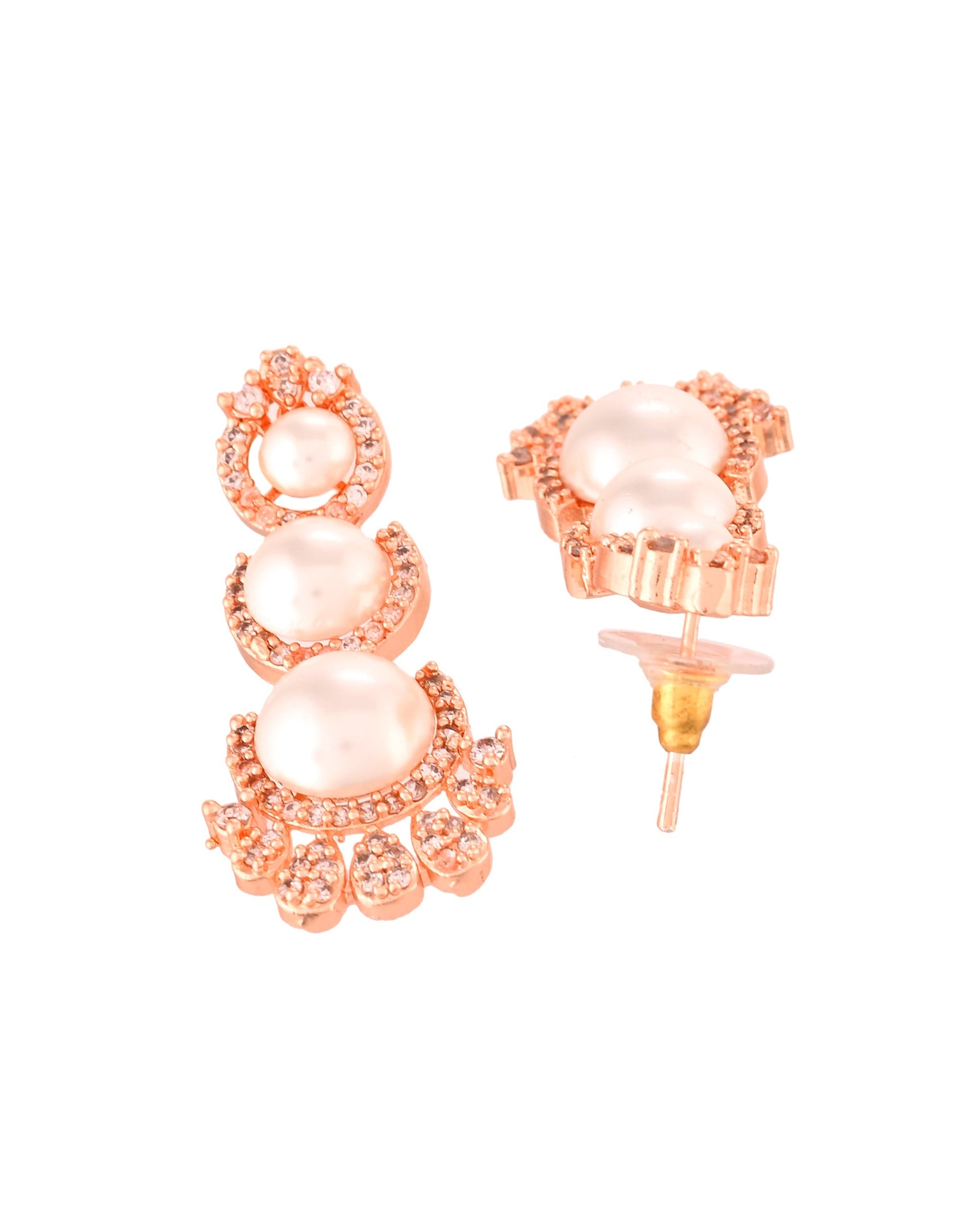 VOJ Rose-Gold Polished AD And Pearl Studded Jewellery Set  Grab2Buy VOJ Grab2Buy