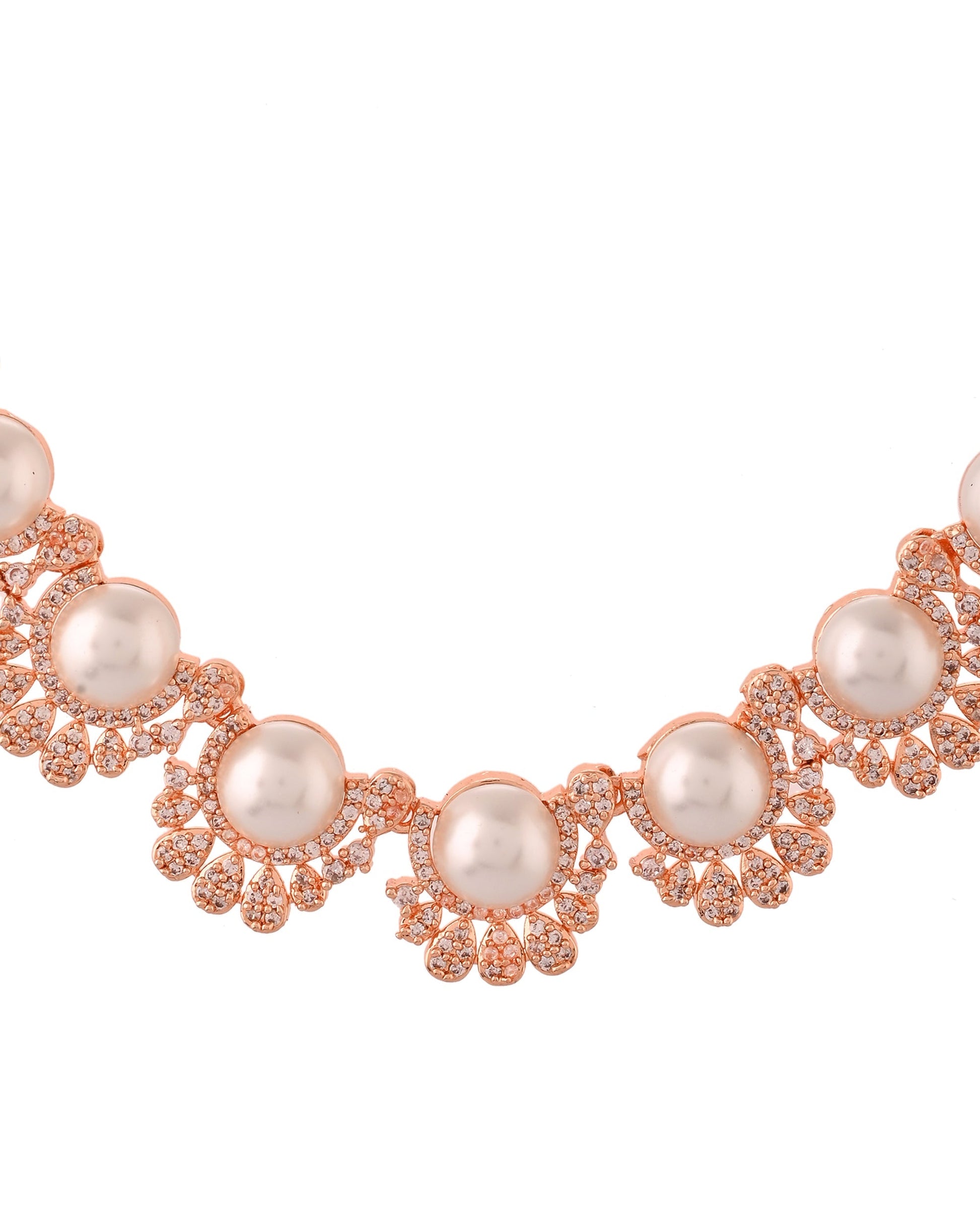 VOJ Rose-Gold Polished AD And Pearl Studded Jewellery Set  Grab2Buy VOJ Grab2Buy