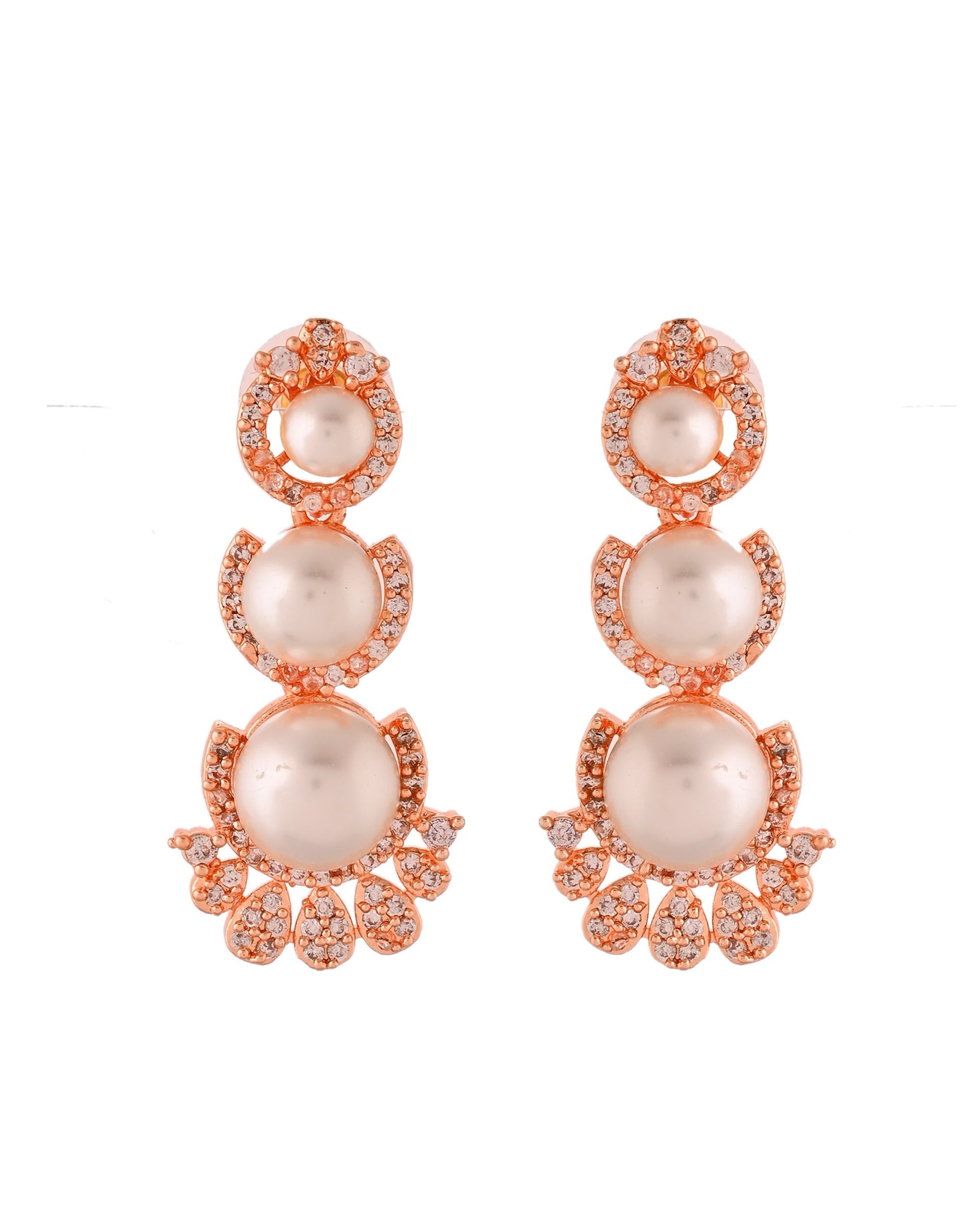 VOJ Rose-Gold Polished AD And Pearl Studded Jewellery Set  Grab2Buy VOJ Grab2Buy