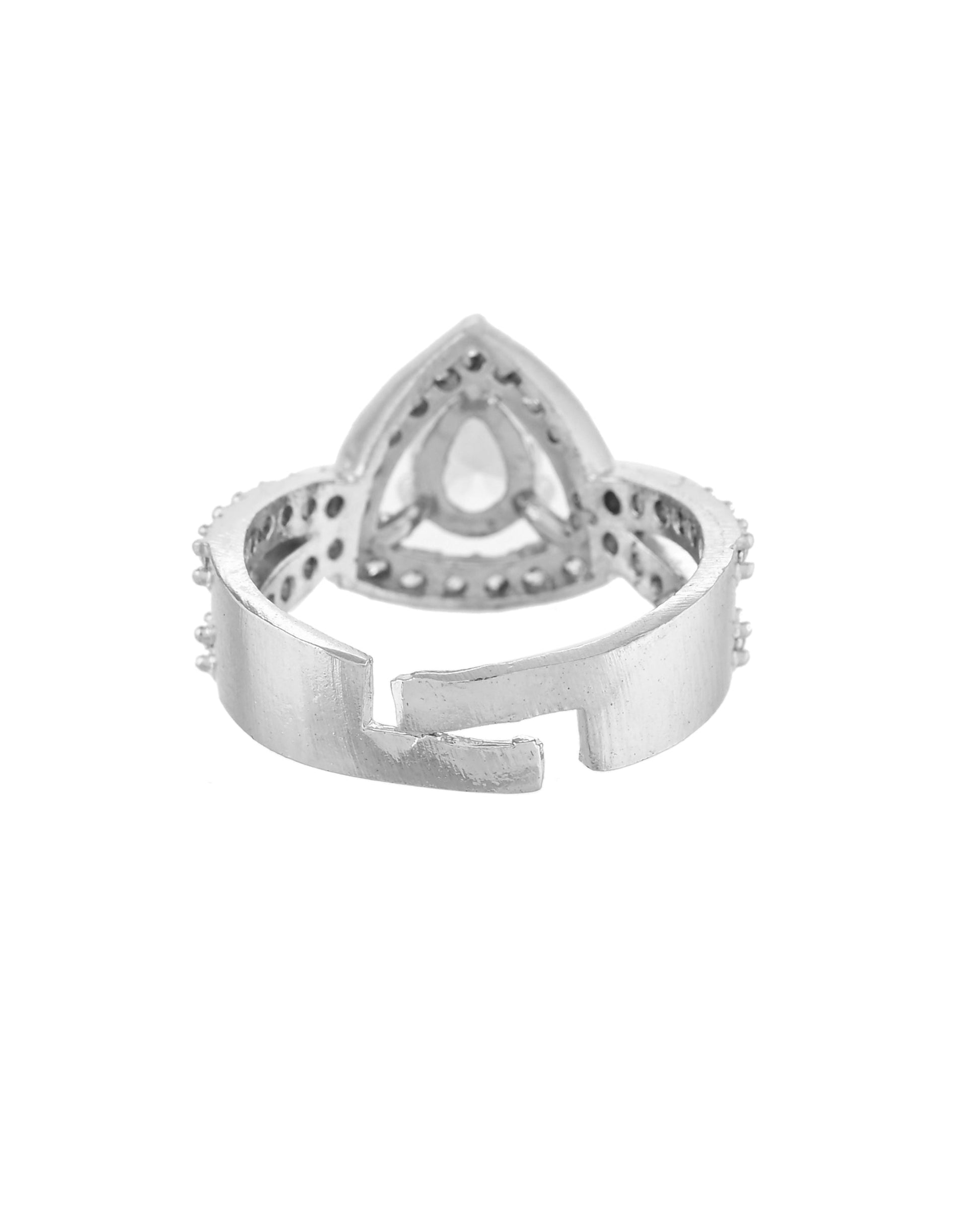 VOJ Silver-Plated AD-Stone-Studded Adjustable Finger Ring 