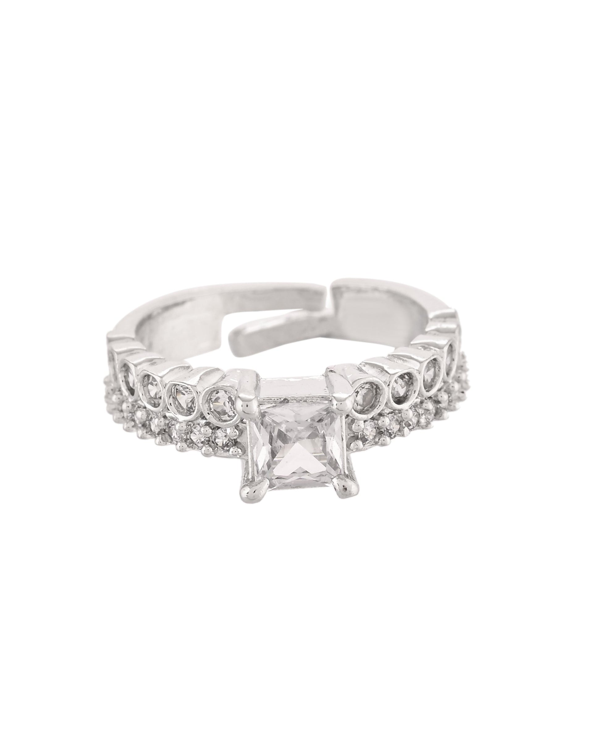 VOJ Silver Plated Cubic Zirconia Studded Finger Ring 
