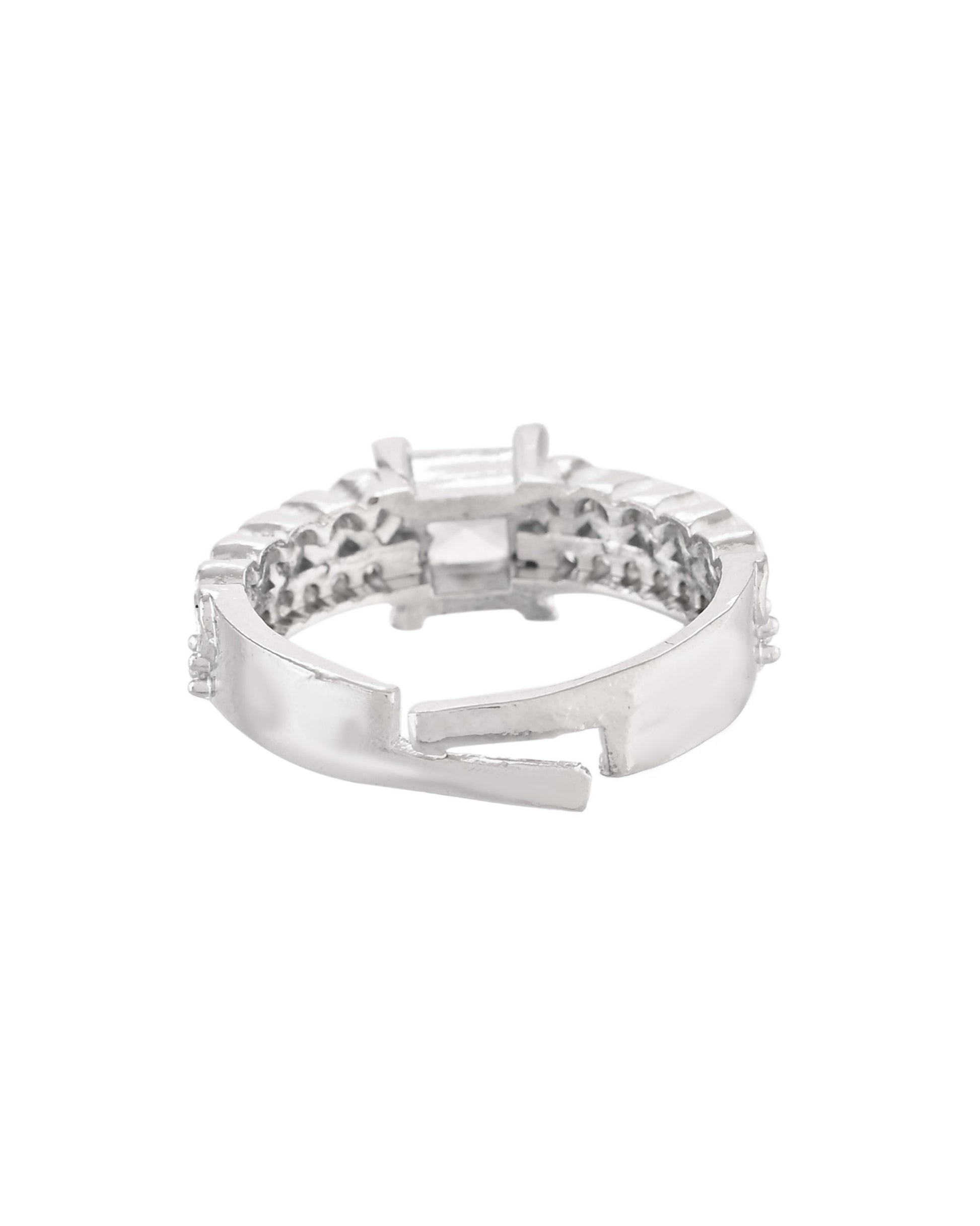 VOJ Silver Plated Cubic Zirconia Studded Finger Ring 