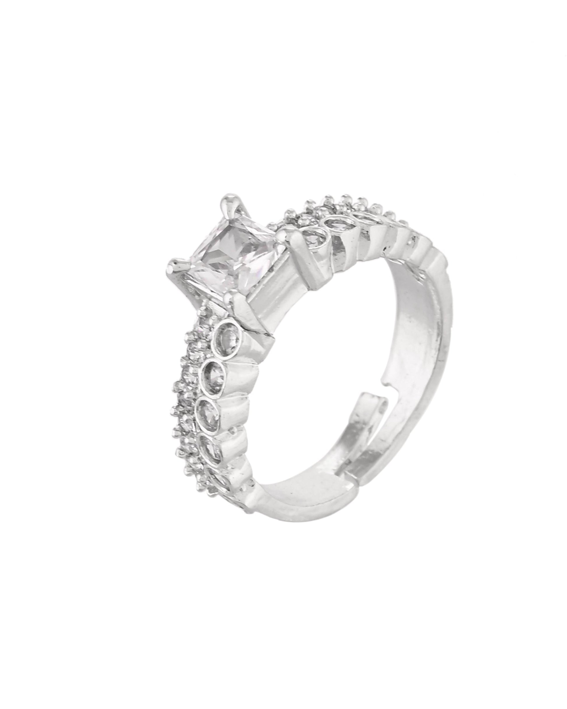 VOJ Silver Plated Cubic Zirconia Studded Finger Ring 