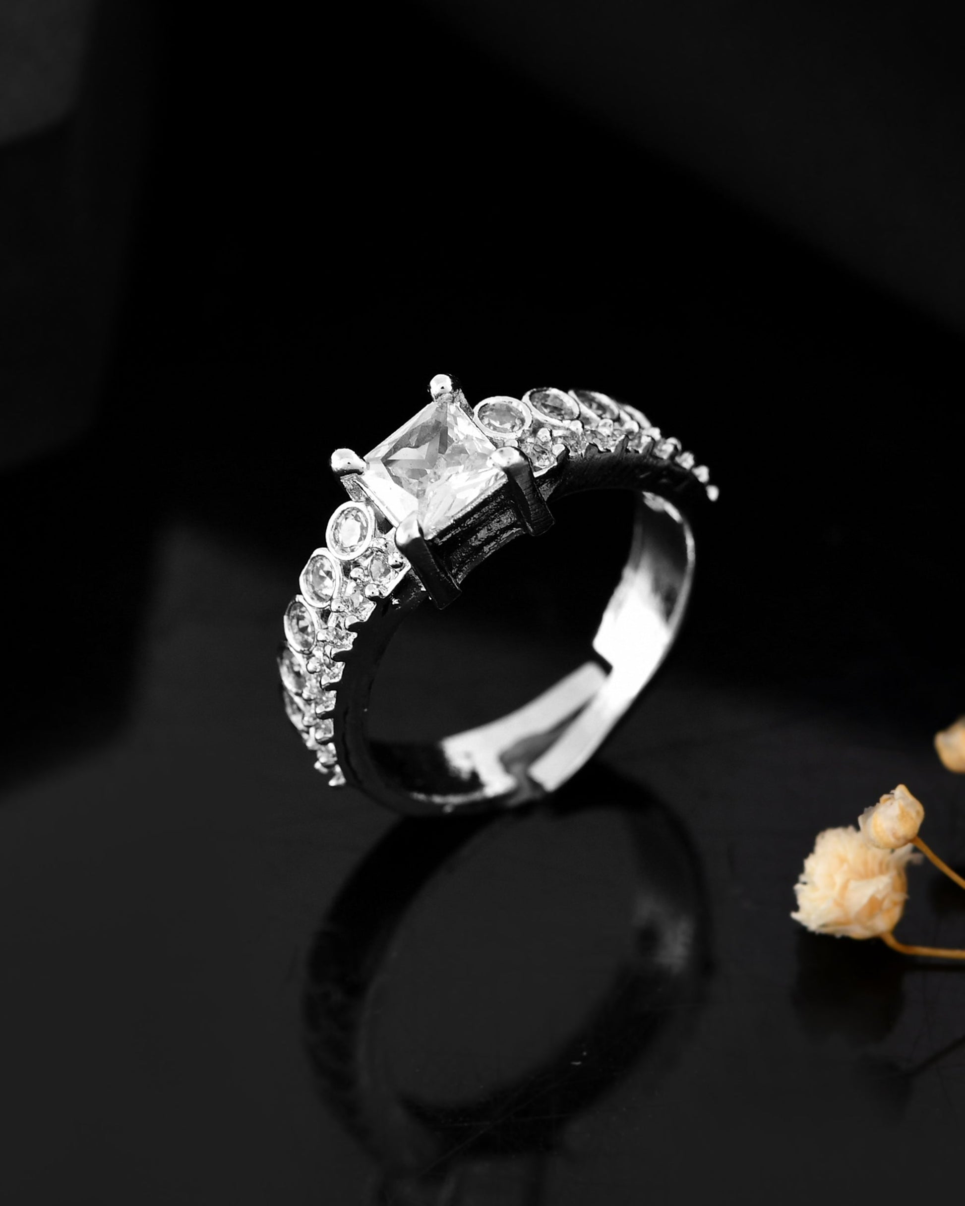 VOJ Silver Plated Cubic Zirconia Studded Finger Ring 