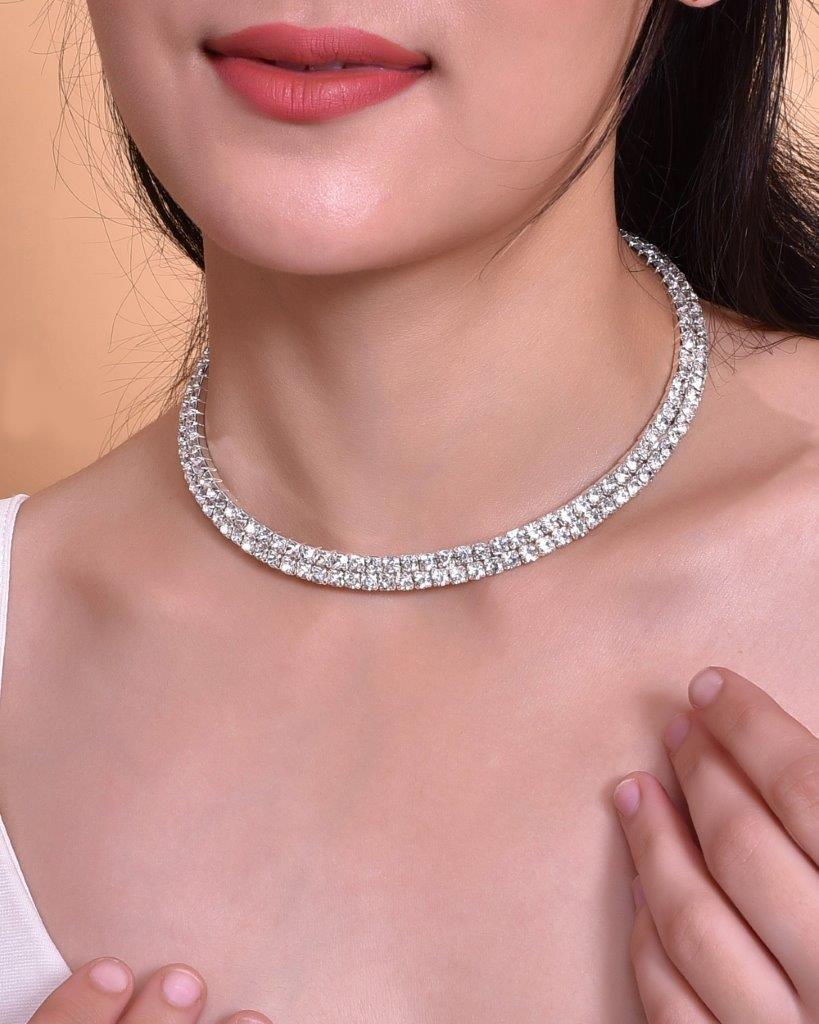 VOJ Silver Plated Choker Two Layer Necklace 
