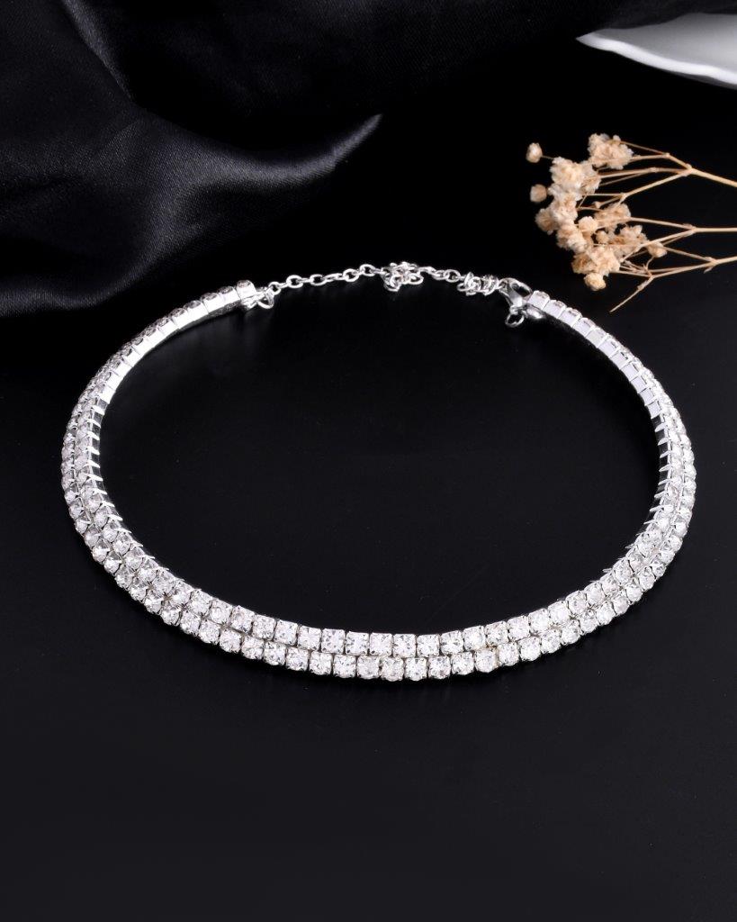 VOJ Silver Plated Choker Two Layer Necklace 