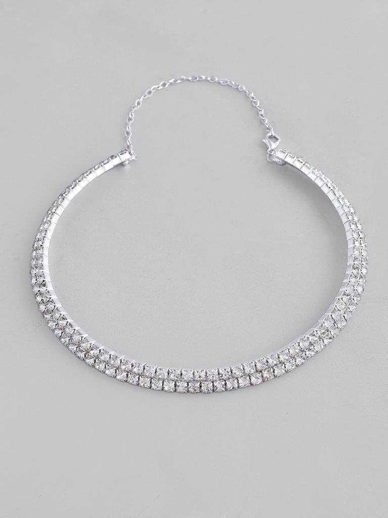 VOJ Silver Plated Choker Two Layer Necklace 
