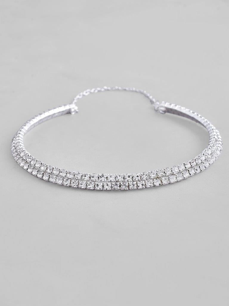 VOJ Silver Plated Choker Two Layer Necklace 