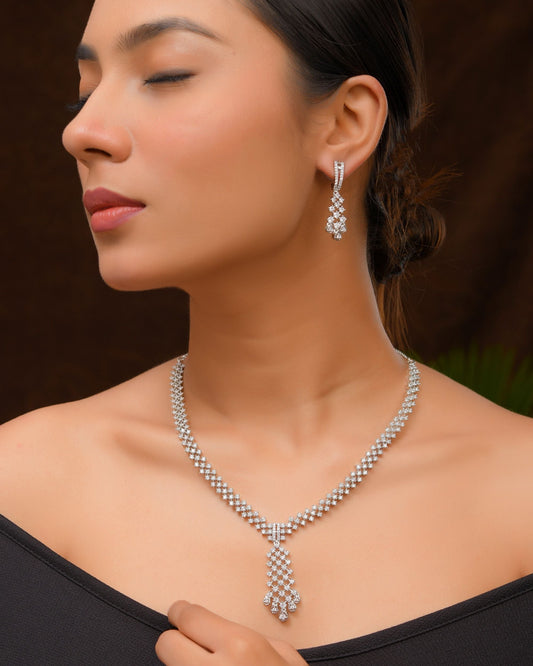 VOJ Silver Plated CZ- Stone Studded Designer Jewellery Set  Grab2Buy VOJ Grab2Buy