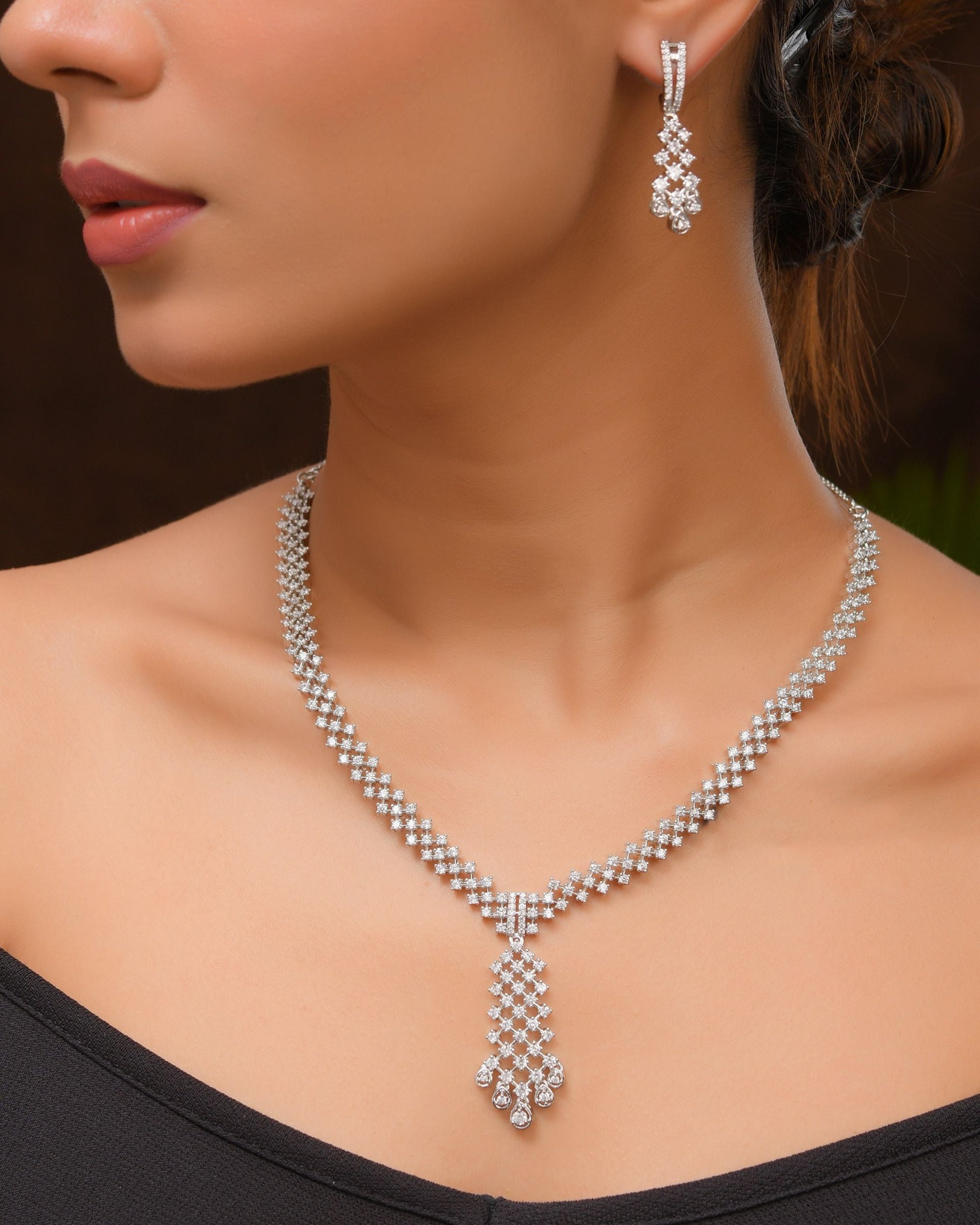 VOJ Silver Plated CZ- Stone Studded Designer Jewellery Set  Grab2Buy VOJ Grab2Buy