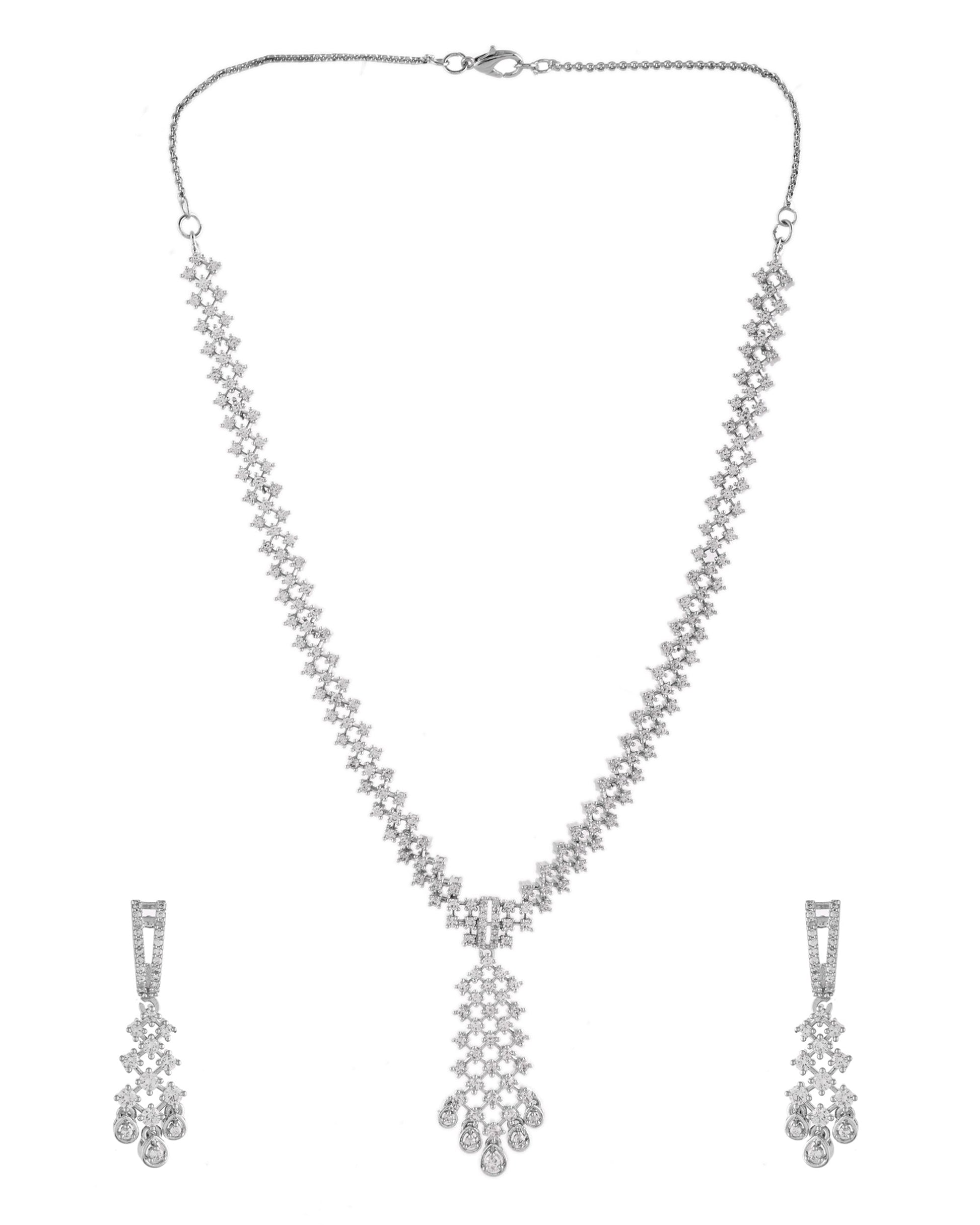 VOJ Silver Plated CZ- Stone Studded Designer Jewellery Set  Grab2Buy VOJ Grab2Buy