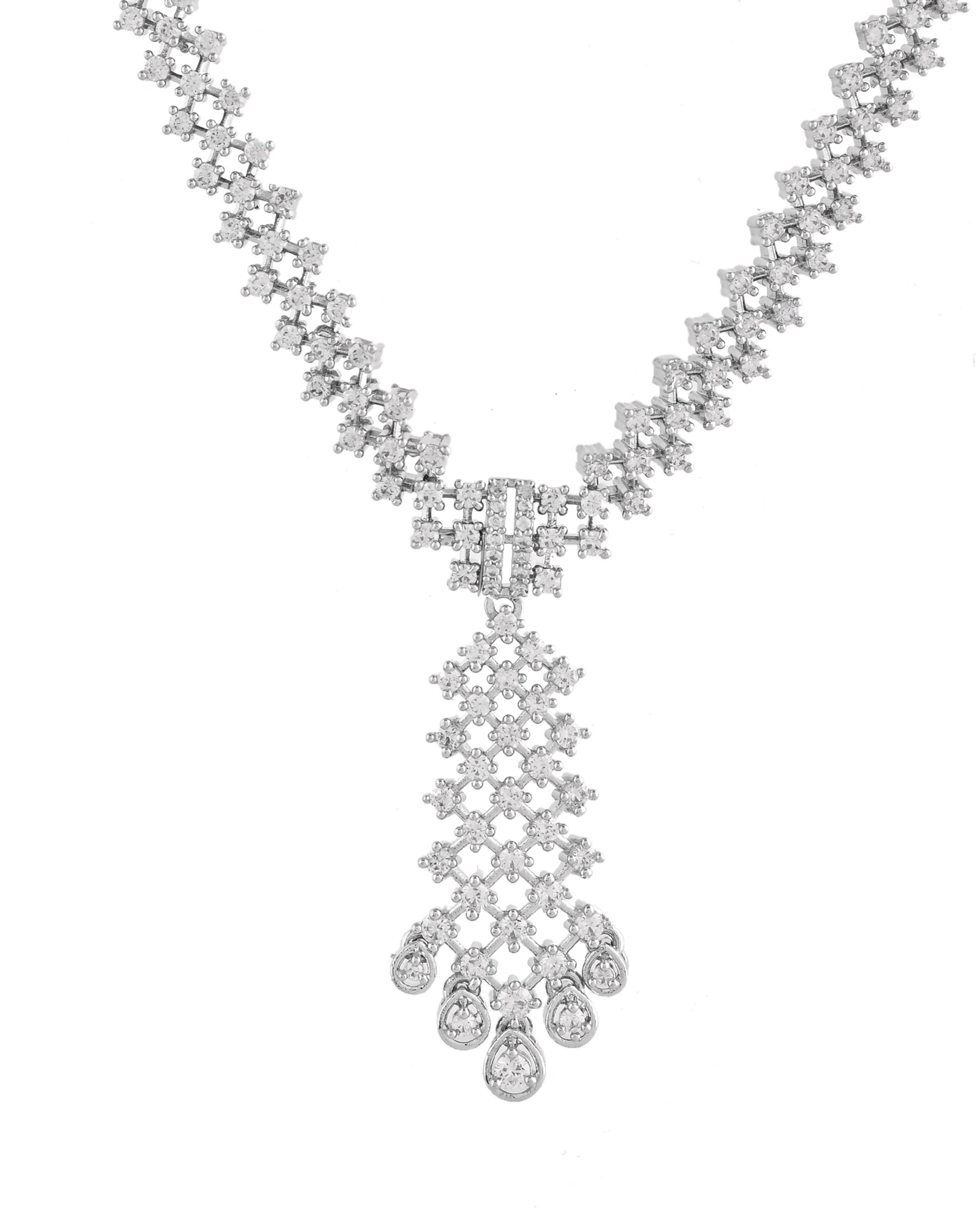 VOJ Silver Plated CZ- Stone Studded Designer Jewellery Set  Grab2Buy VOJ Grab2Buy