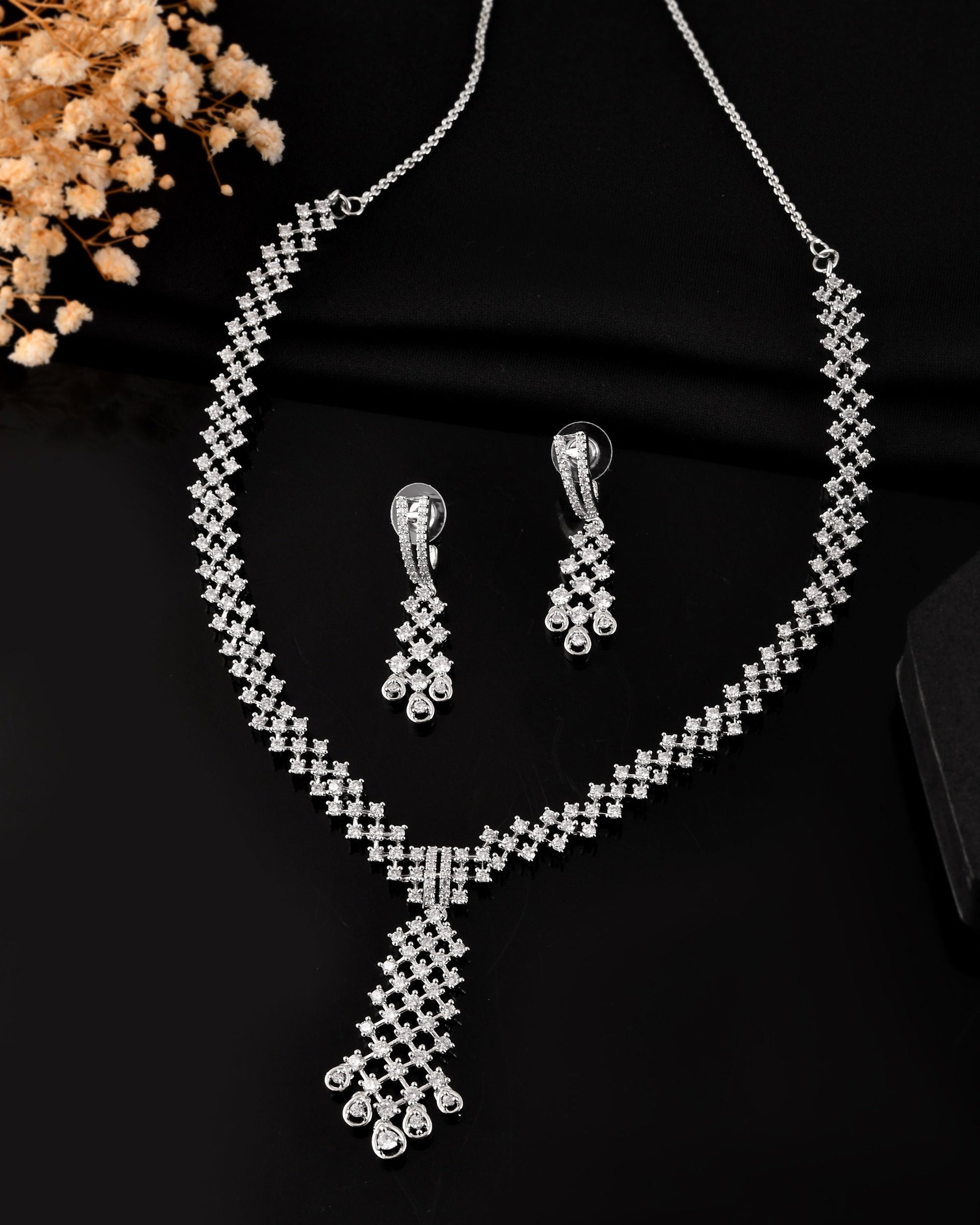 VOJ Silver Plated CZ- Stone Studded Designer Jewellery Set  Grab2Buy VOJ Grab2Buy