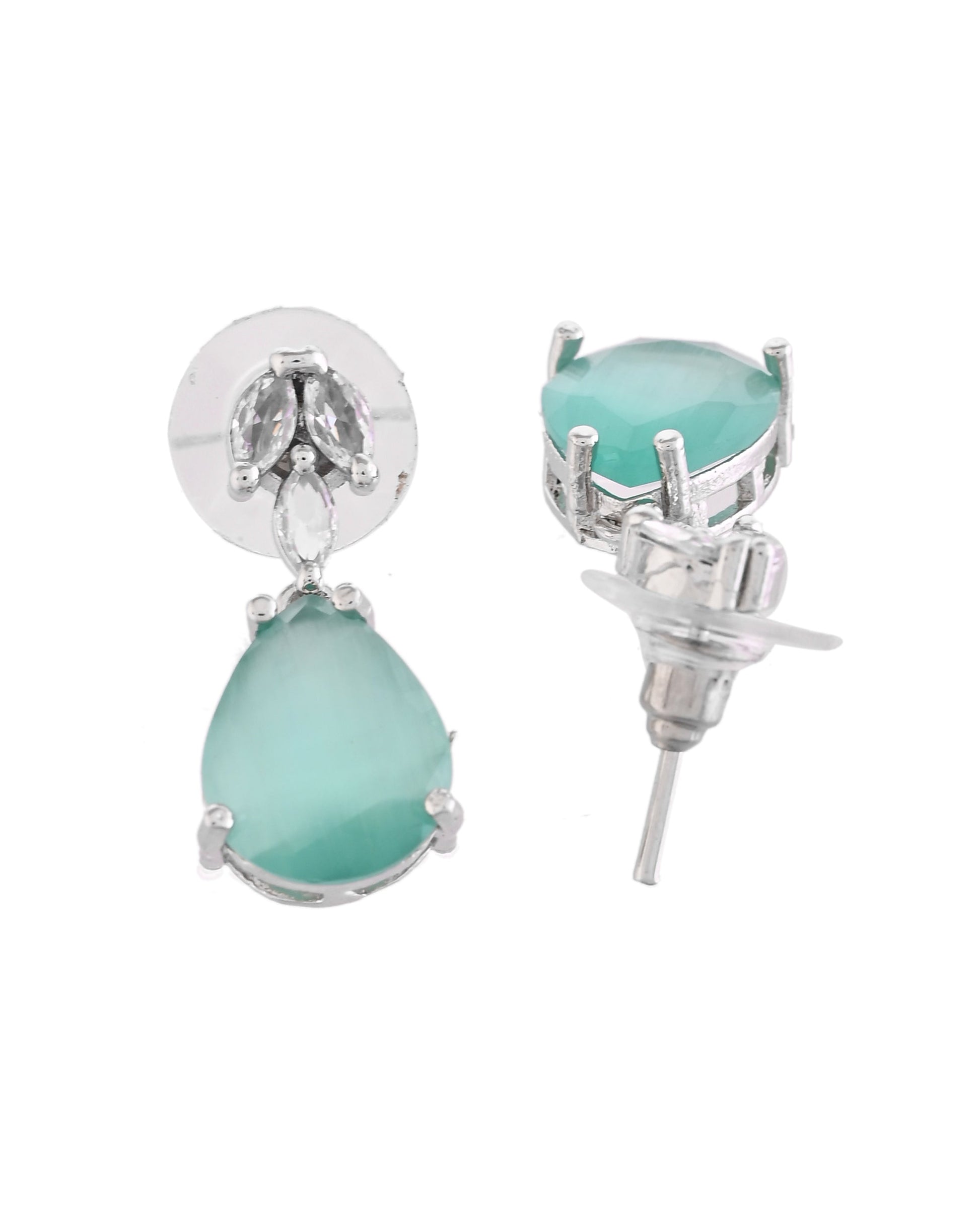 VOJ Silver Plated Sea Green Stone Studded Necklace Set  Grab2Buy VOJ Grab2Buy