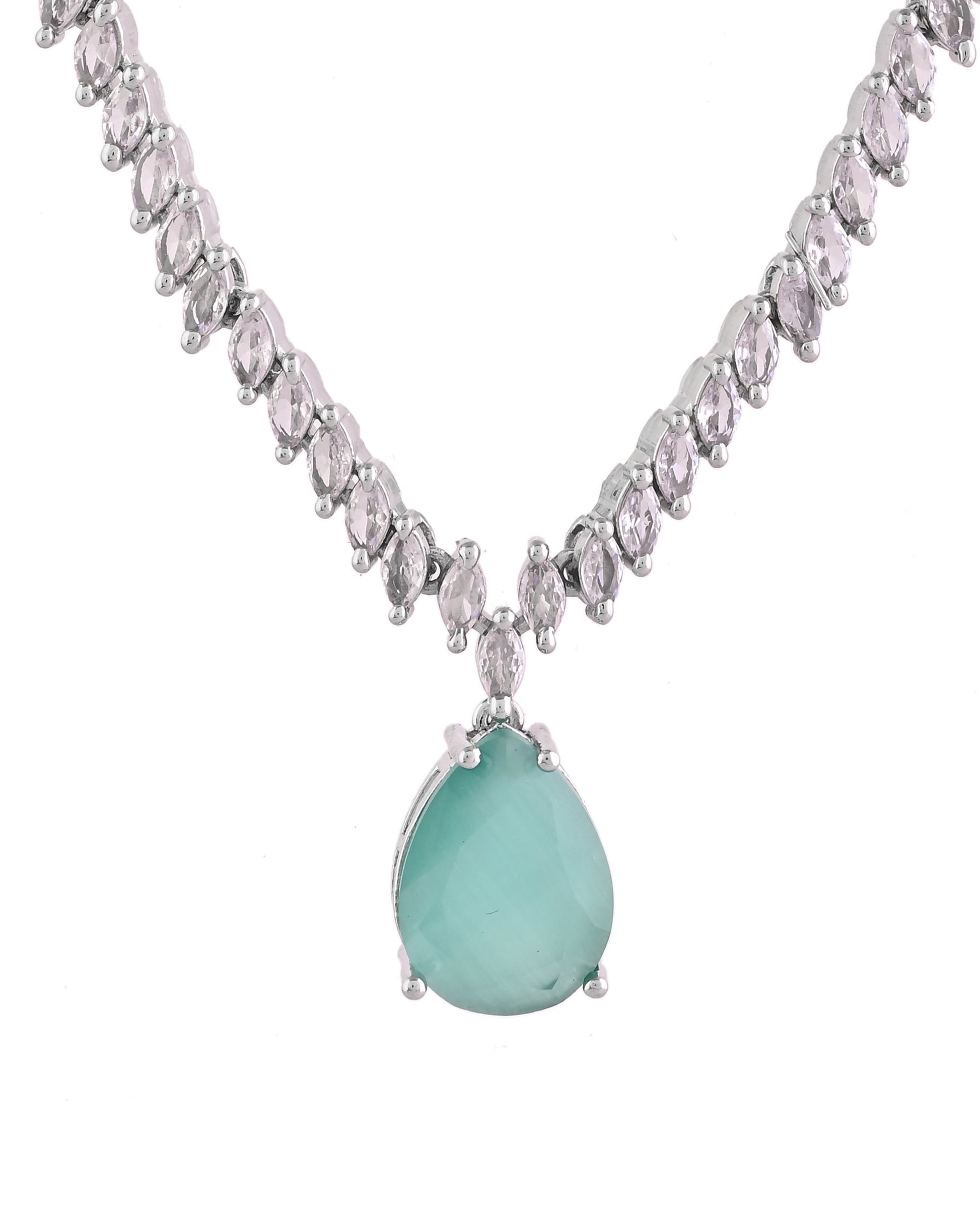 VOJ Silver Plated Sea Green Stone Studded Necklace Set  Grab2Buy VOJ Grab2Buy