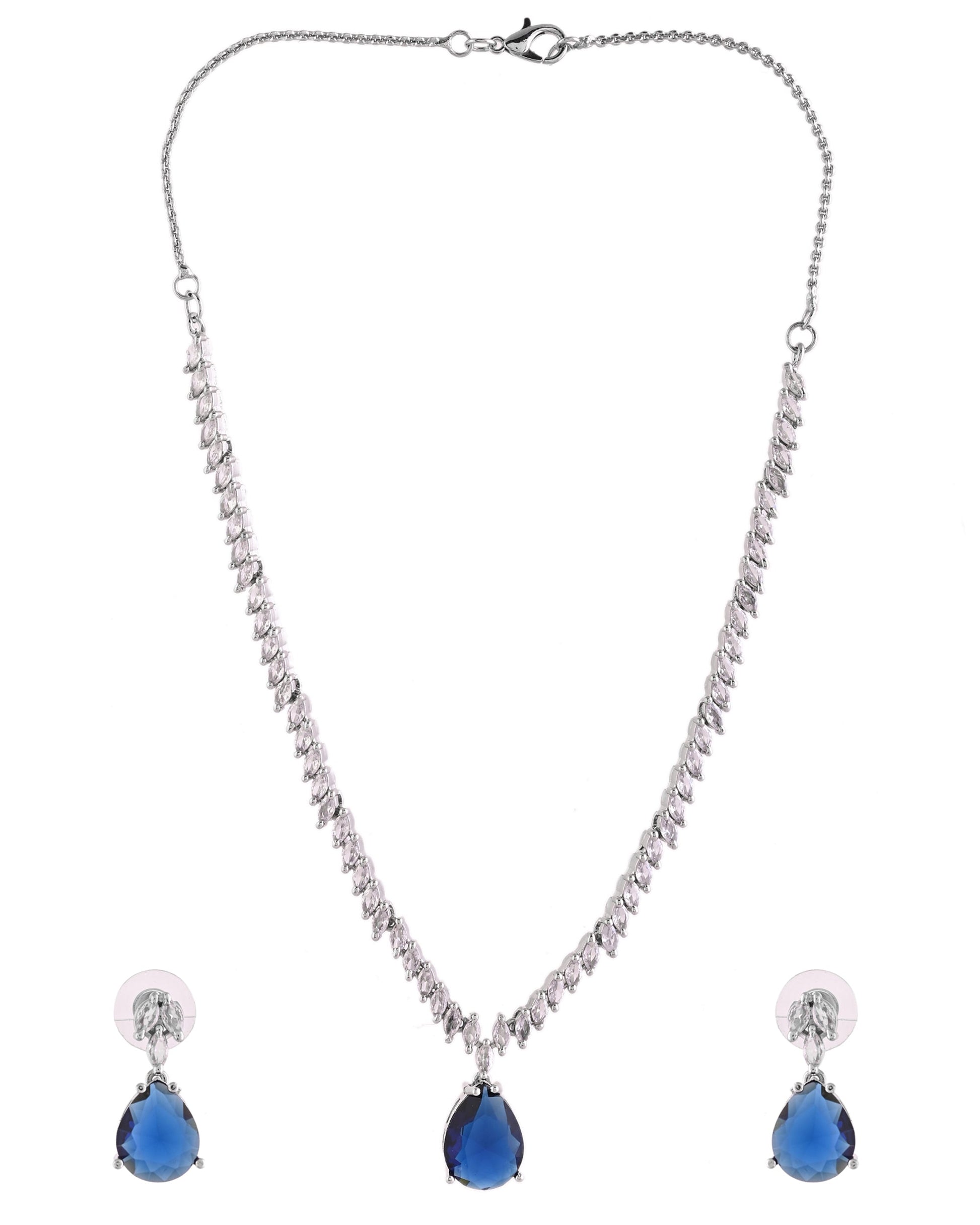 VOJ Silver Plated Blue Stone Studded Necklace Set  Grab2Buy VOJ Grab2Buy