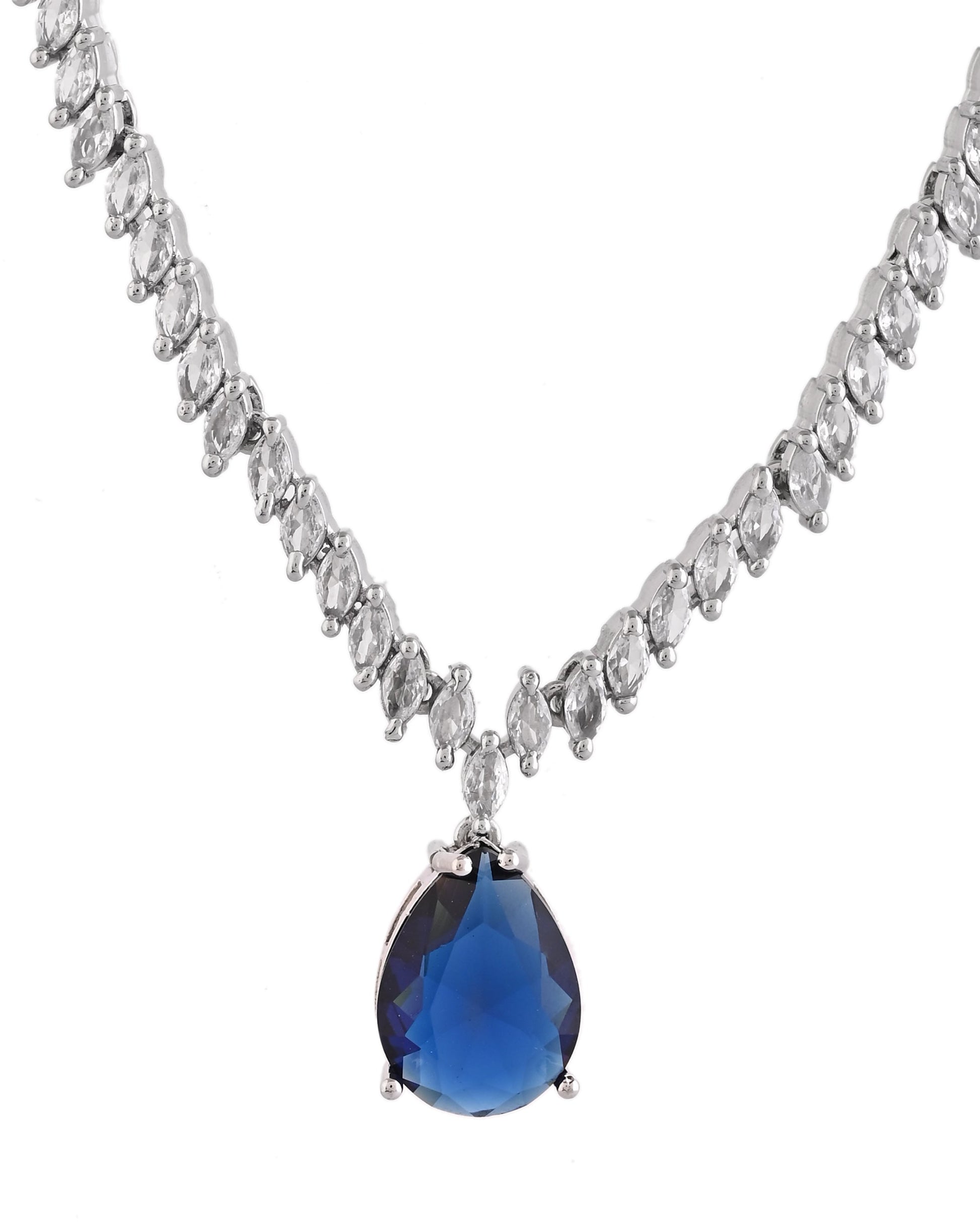 VOJ Silver Plated Blue Stone Studded Necklace Set  Grab2Buy VOJ Grab2Buy