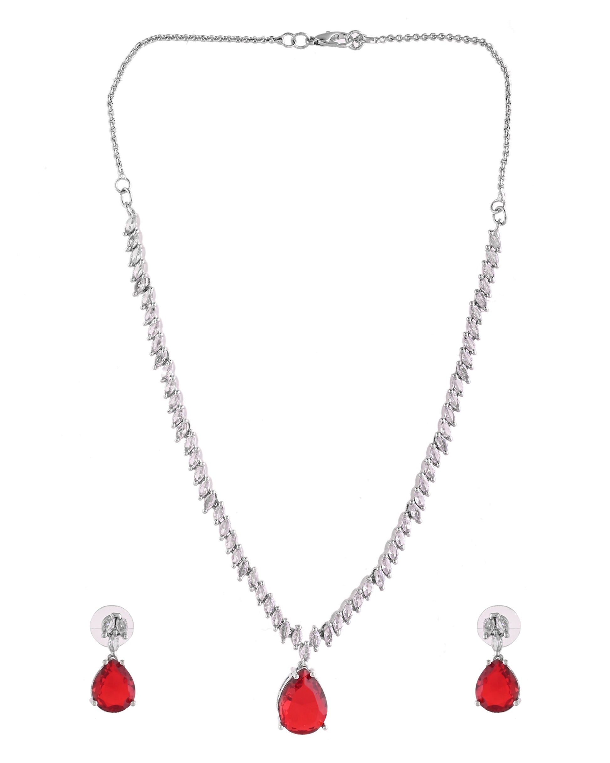 VOJ Silver Plated Red Stone Studded Necklace Set  Grab2Buy VOJ Grab2Buy
