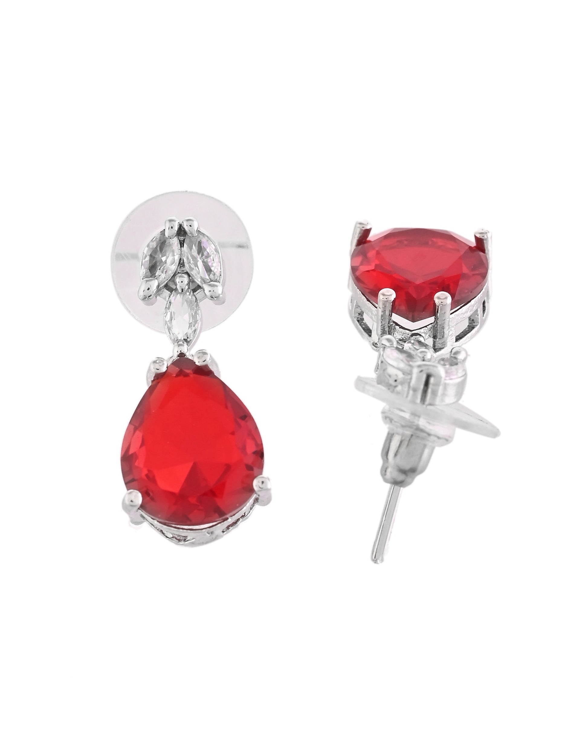VOJ Silver Plated Red Stone Studded Necklace Set  Grab2Buy VOJ Grab2Buy