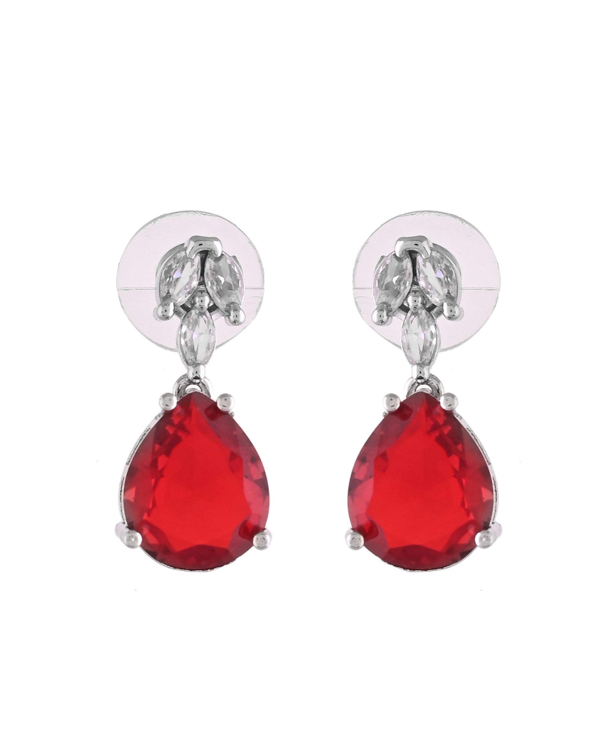 VOJ Silver Plated Red Stone Studded Necklace Set  Grab2Buy VOJ Grab2Buy