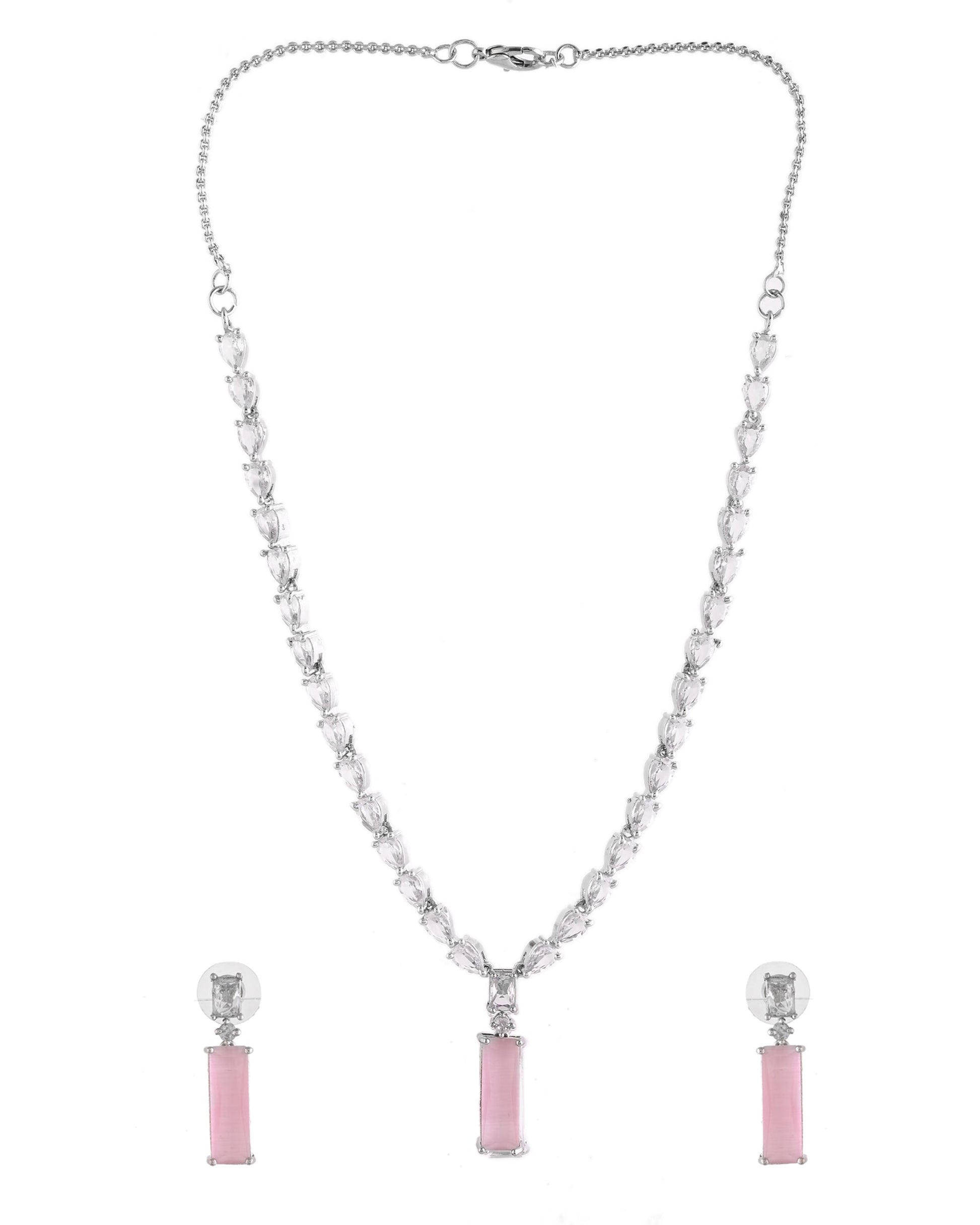 VOJ Silver Plated Baby Pink Stone Studded Necklace Set  Grab2Buy VOJ Grab2Buy