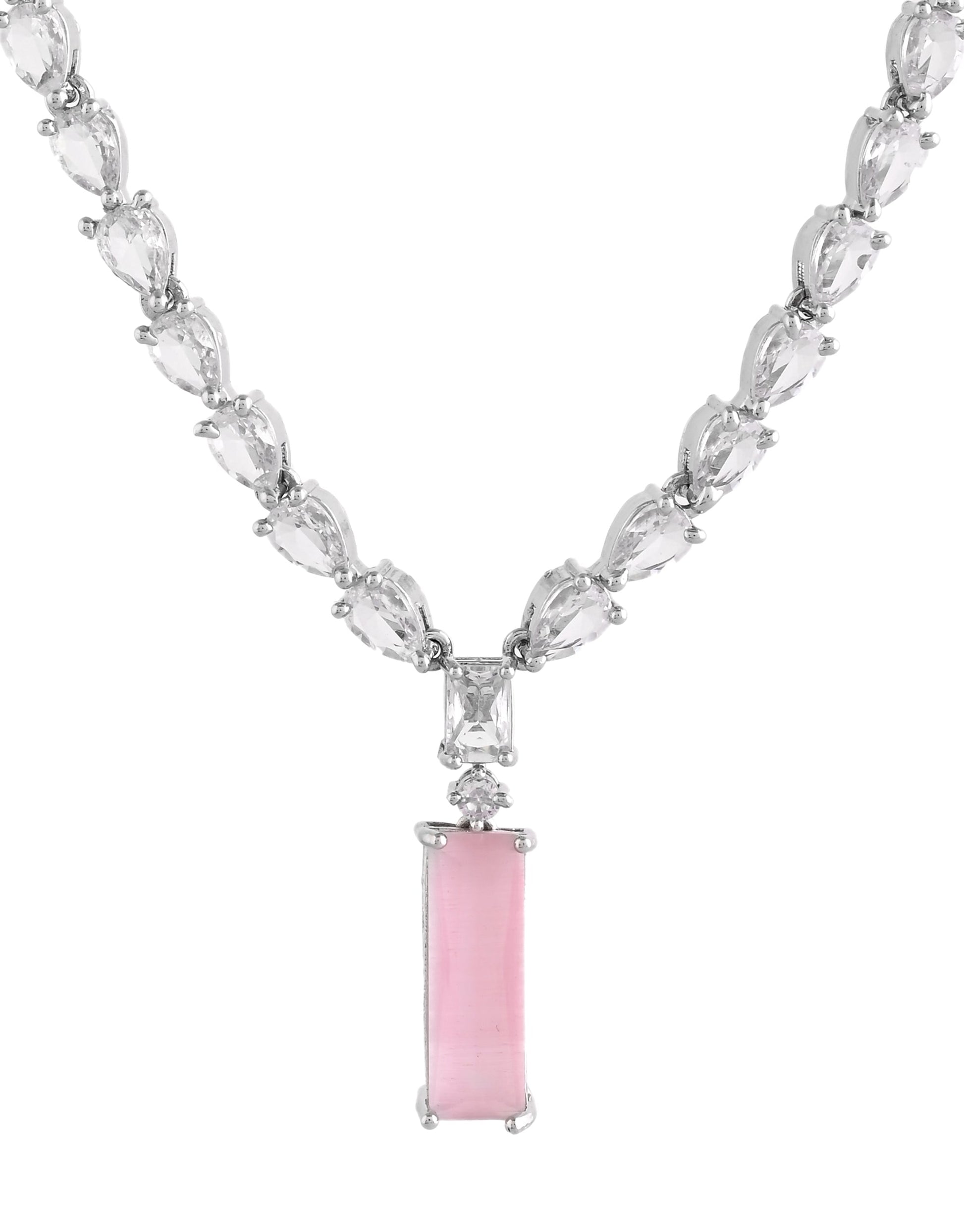 VOJ Silver Plated Baby Pink Stone Studded Necklace Set  Grab2Buy VOJ Grab2Buy