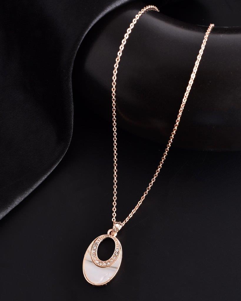 VOJ Rose Gold-Polished Oval Pandent Chain 