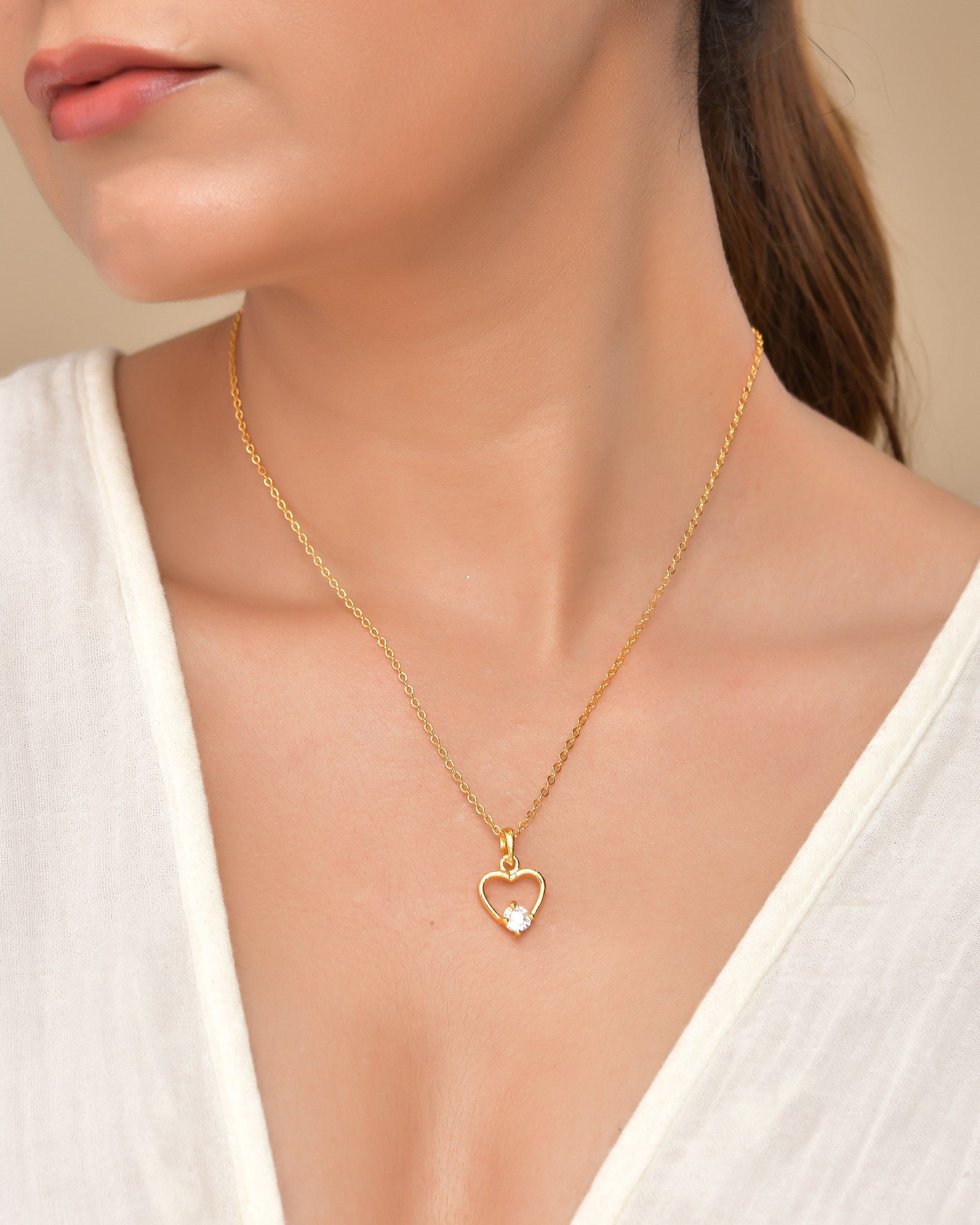 VOJ Gold Polished Stainless Steel Chain With Stone Studded Pendant 
