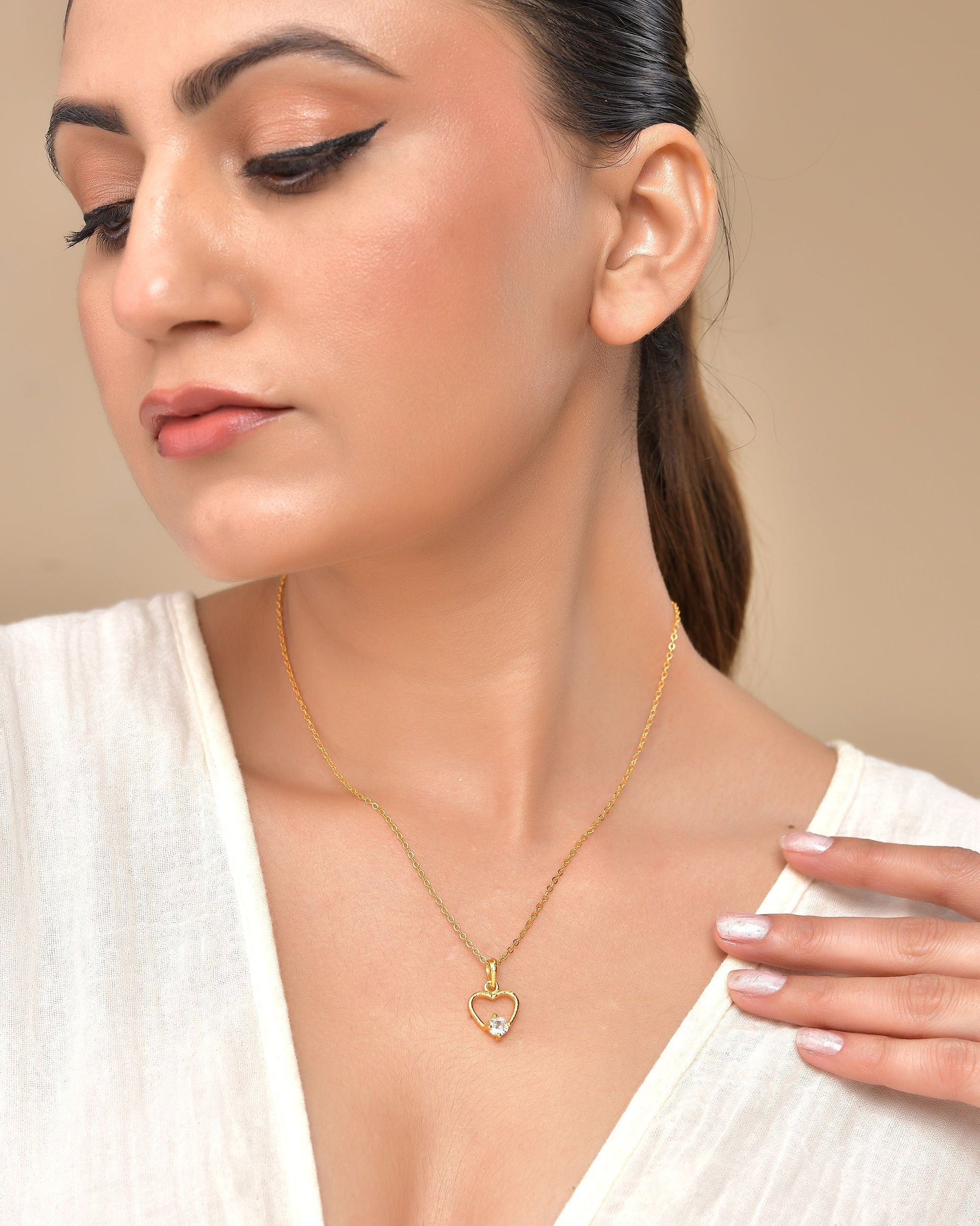 VOJ Gold Polished Stainless Steel Chain With Stone Studded Pendant 