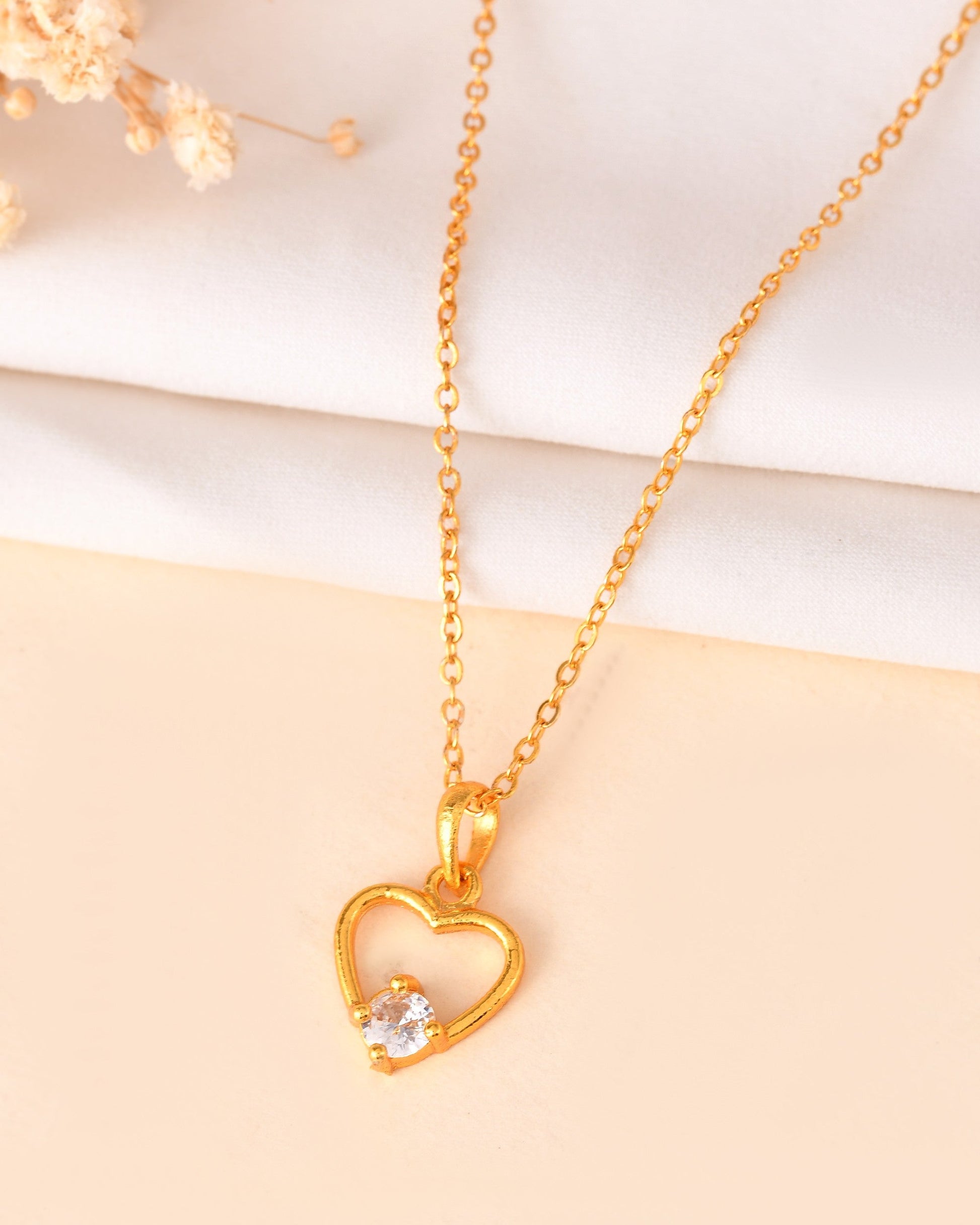 VOJ Gold Polished Stainless Steel Chain With Stone Studded Pendant 