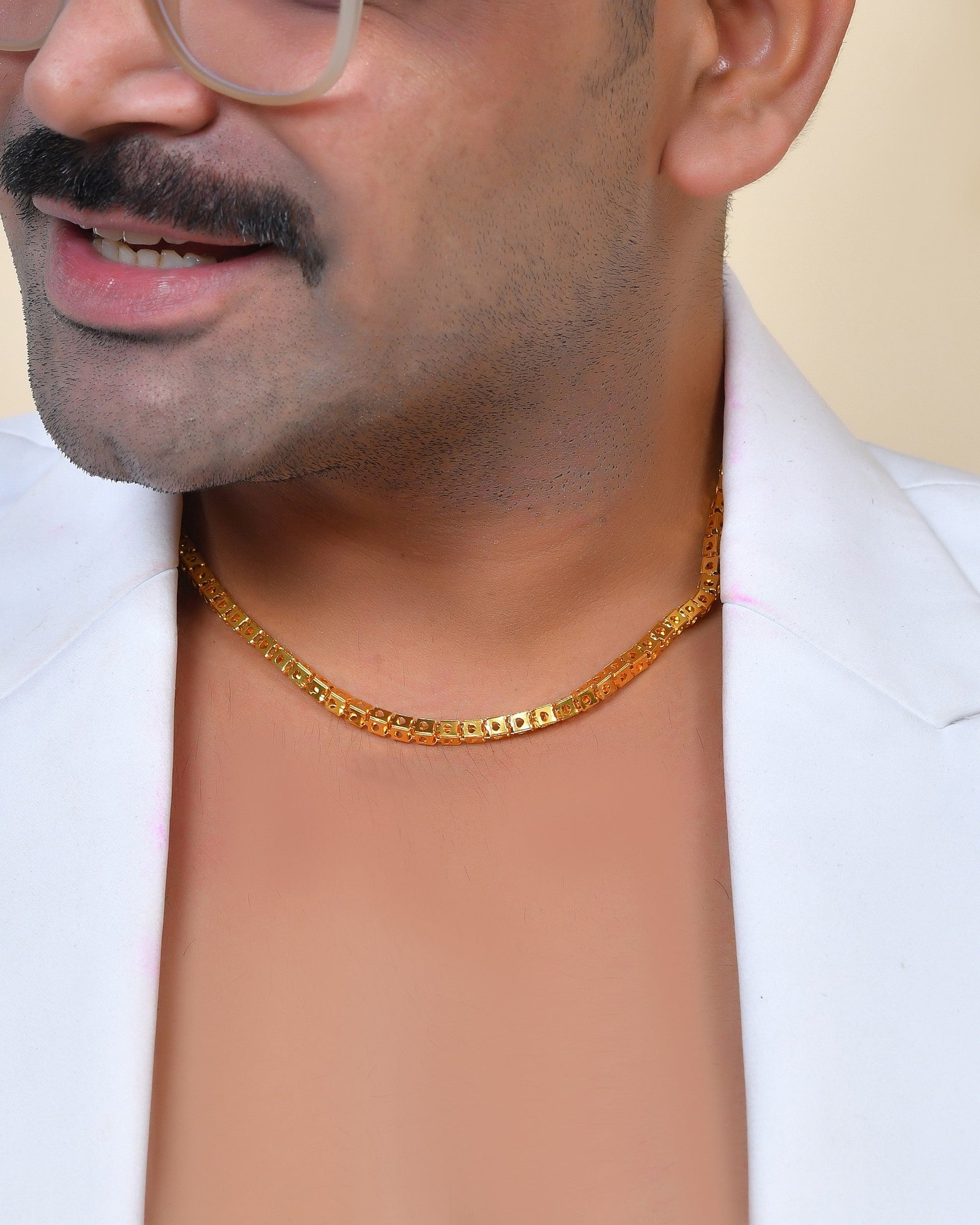 VOJ Men Stainless Steel Gold Polished Square Shaped Chain 