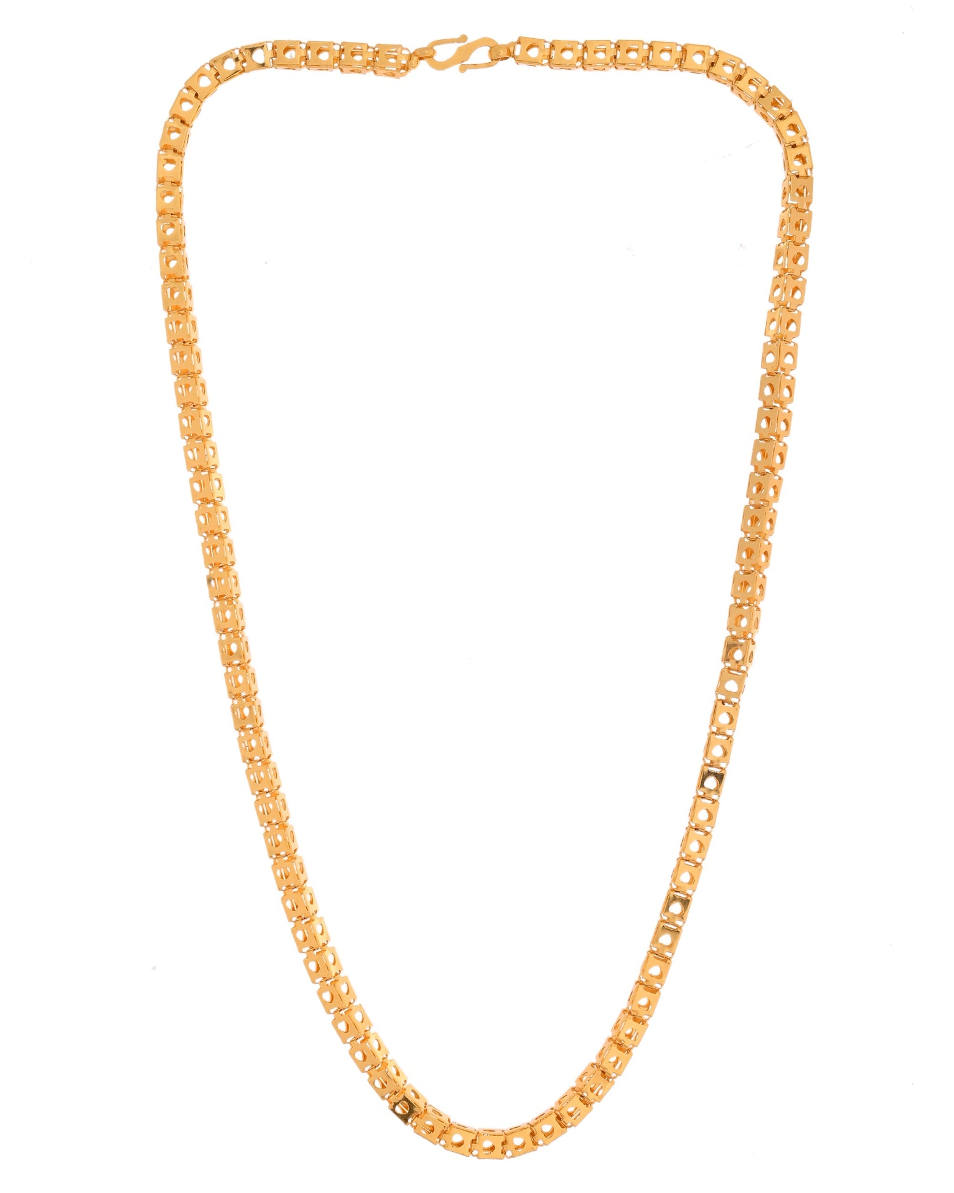VOJ Men Stainless Steel Gold Polished Square Shaped Chain 