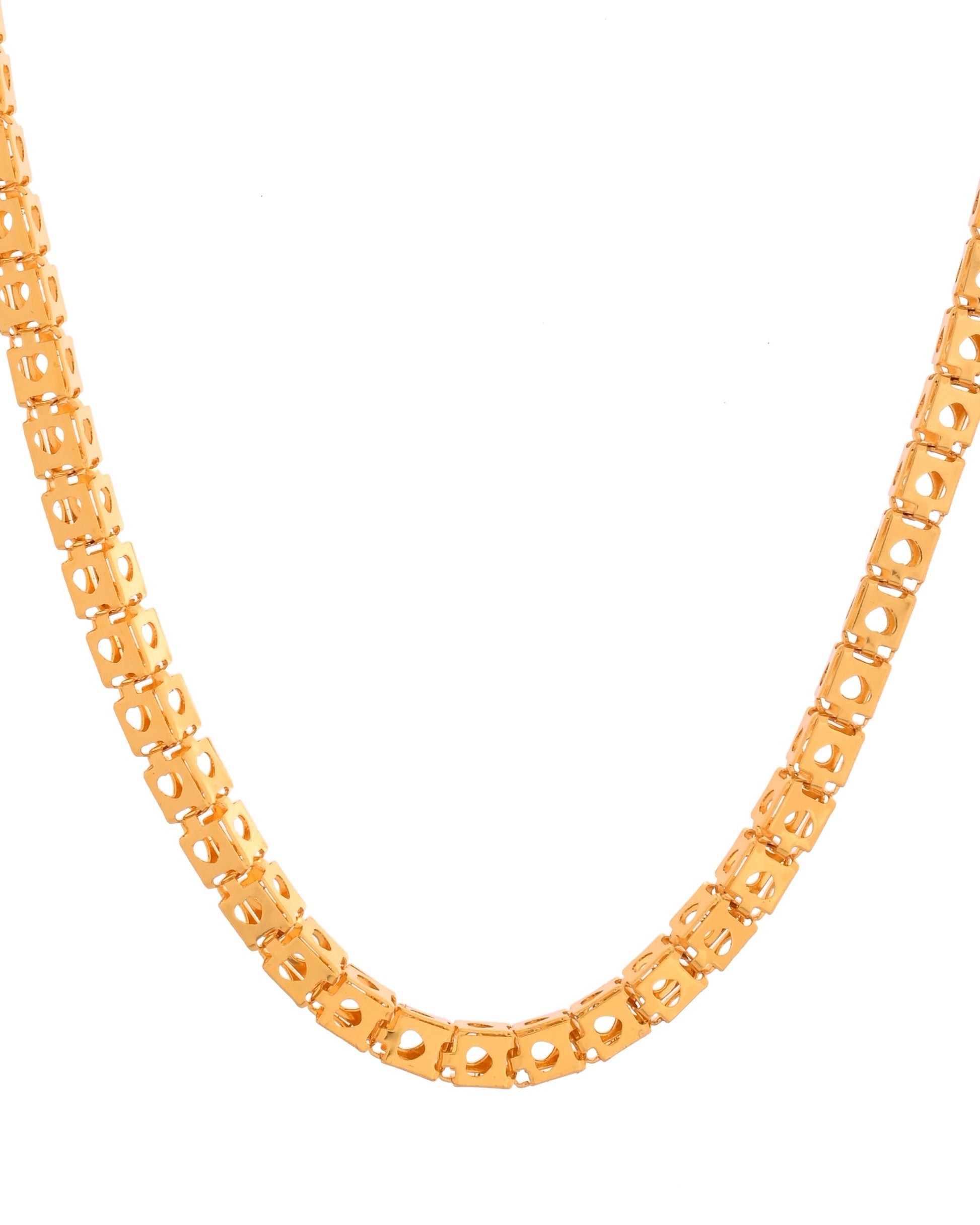 VOJ Men Stainless Steel Gold Polished Square Shaped Chain 