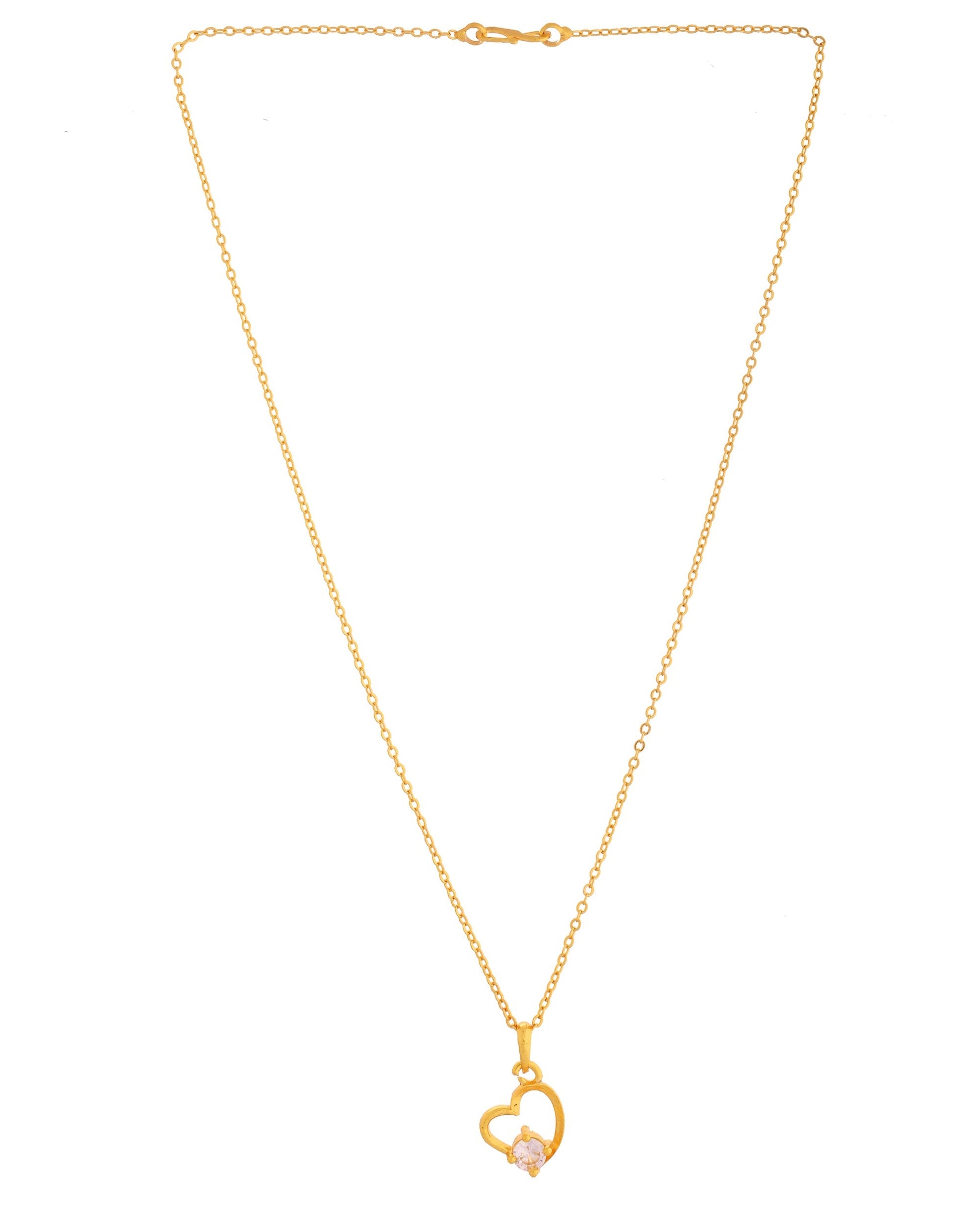 VOJ Gold Polished Chain With Heart Shaped Stone Studded Pendant 