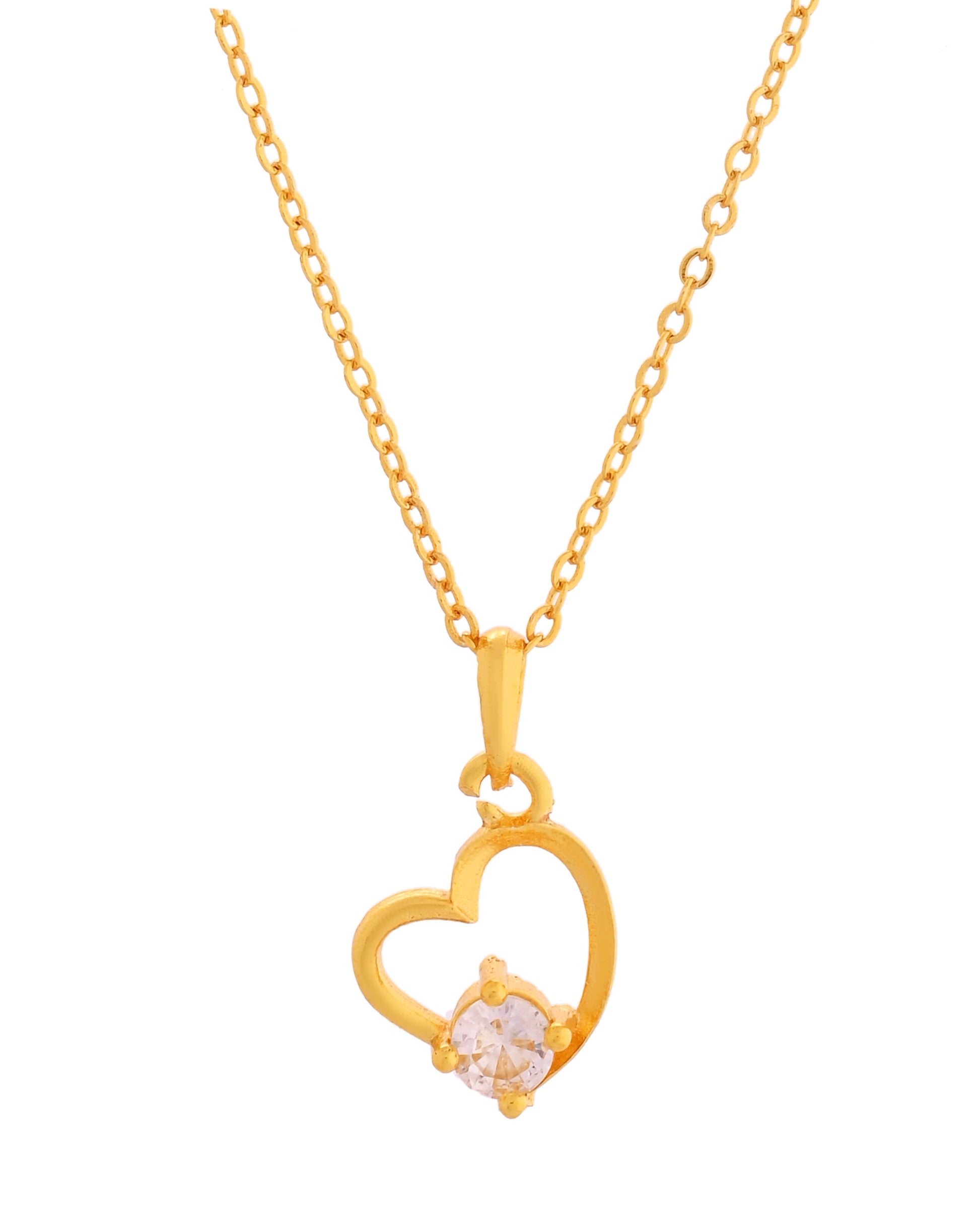 VOJ Gold Polished Chain With Heart Shaped Stone Studded Pendant 