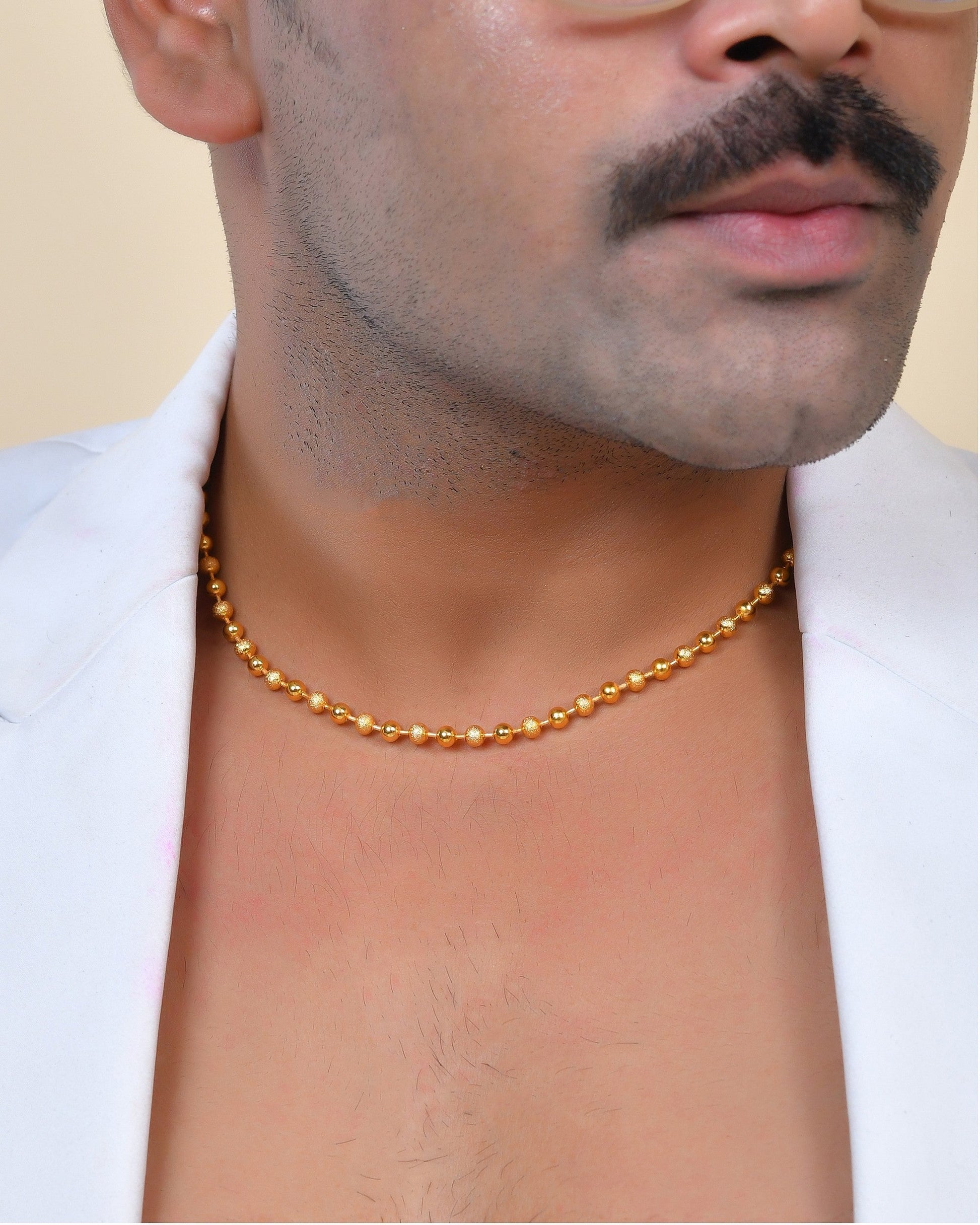 VOJ Men Gold Polished Ball Studded Elegant Chain 