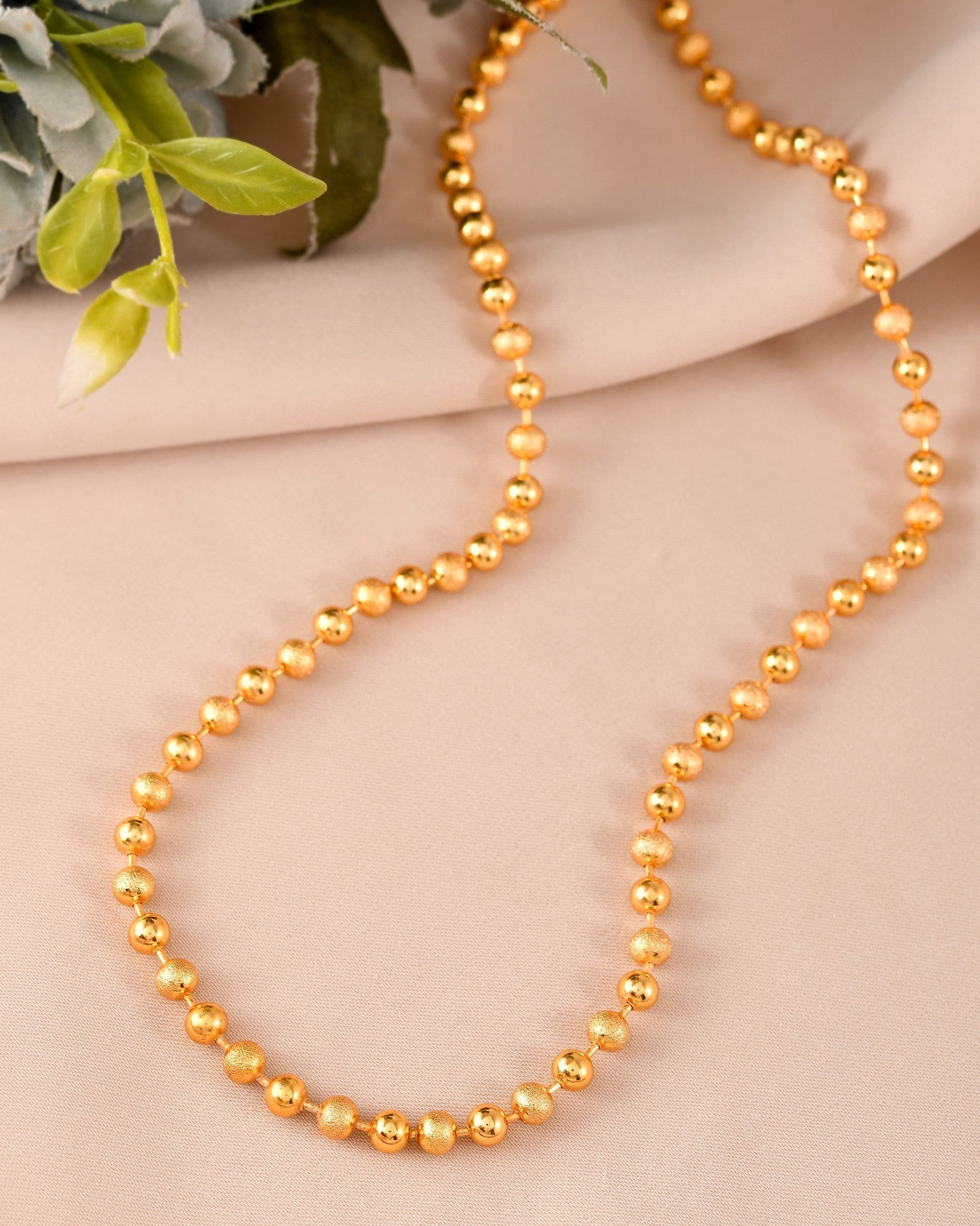 VOJ Men Gold Polished Ball Studded Elegant Chain 